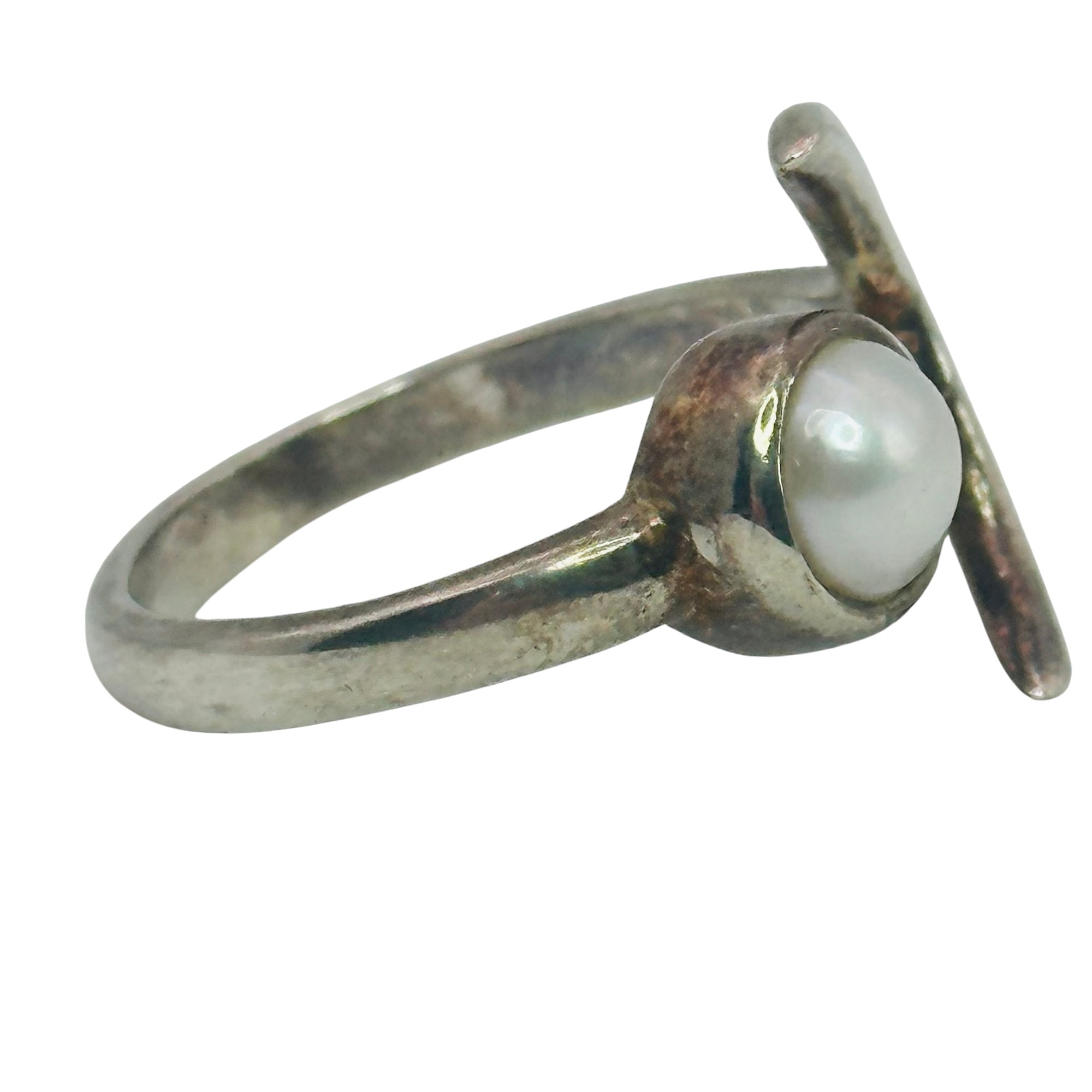 Sterling Pearl Moon Adjustable Ring