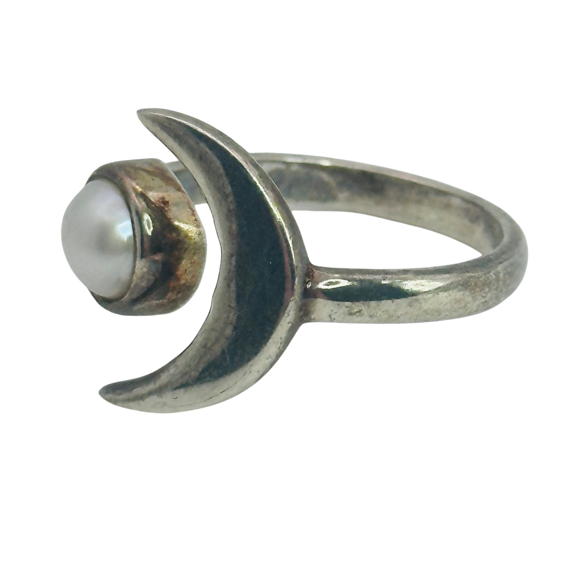 Sterling Pearl Moon Adjustable Ring
