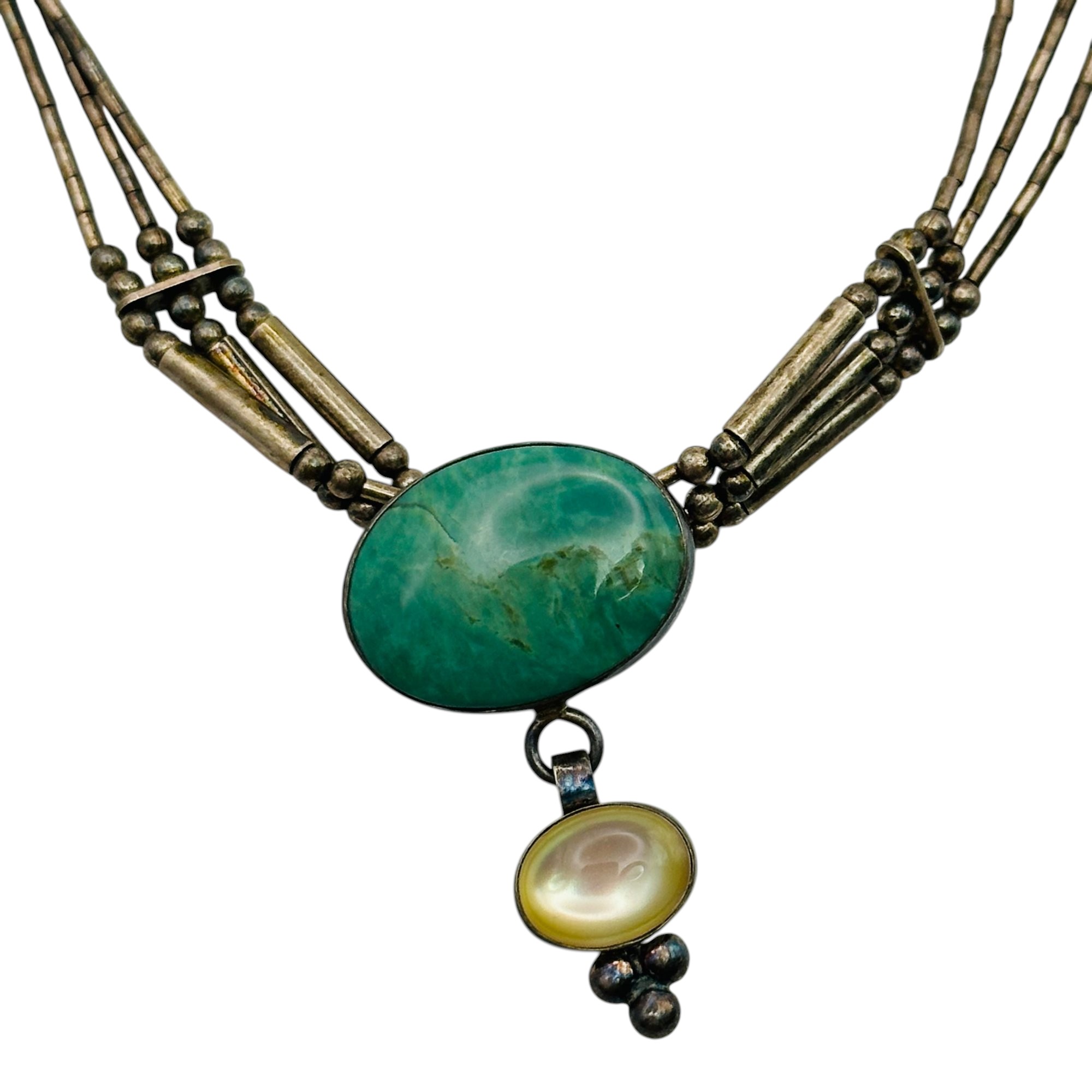 Sterling Liquid Silver Multi Chain Stone Necklace