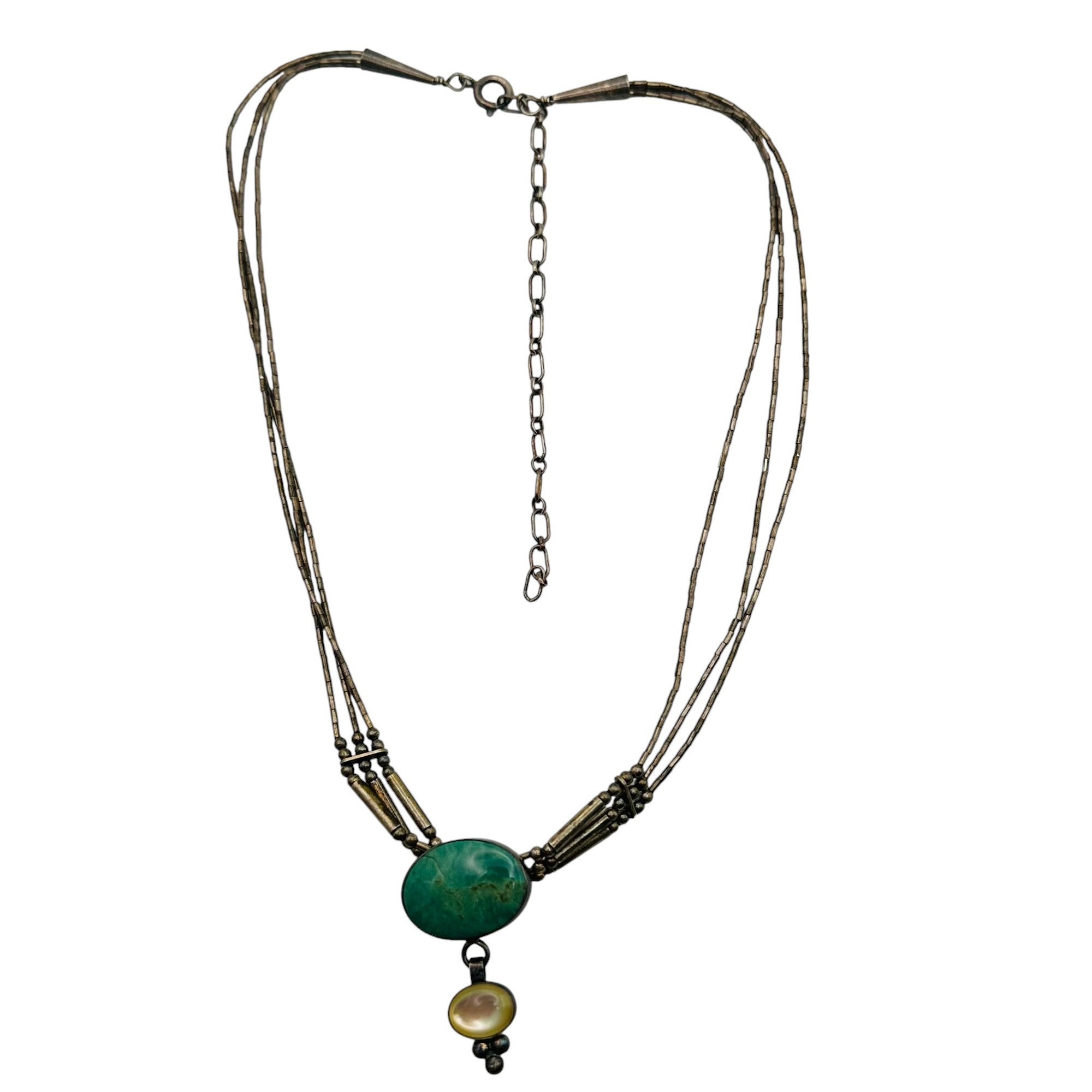 Sterling Liquid Silver Multi Chain Stone Necklace