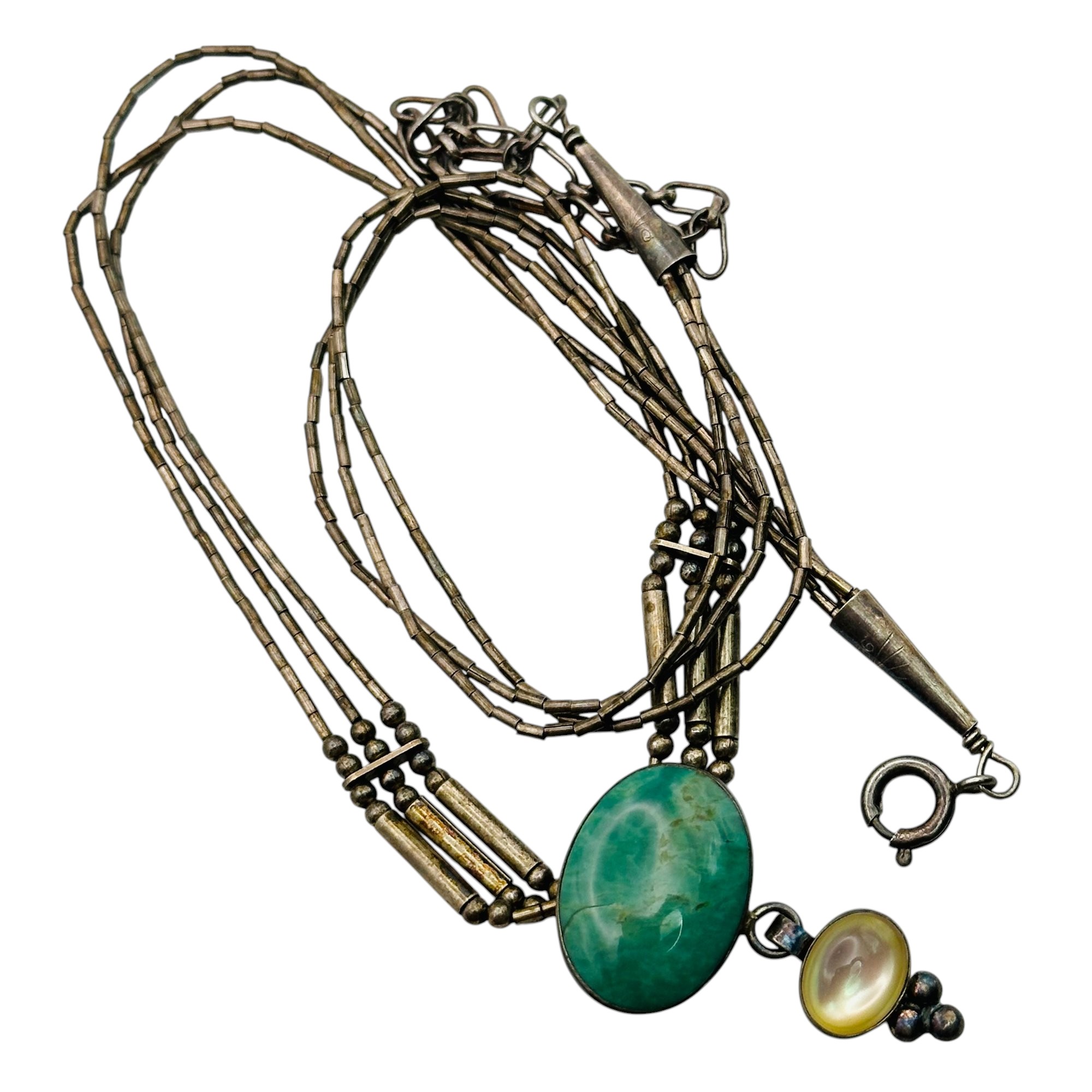 Sterling Liquid Silver Multi Chain Stone Necklace