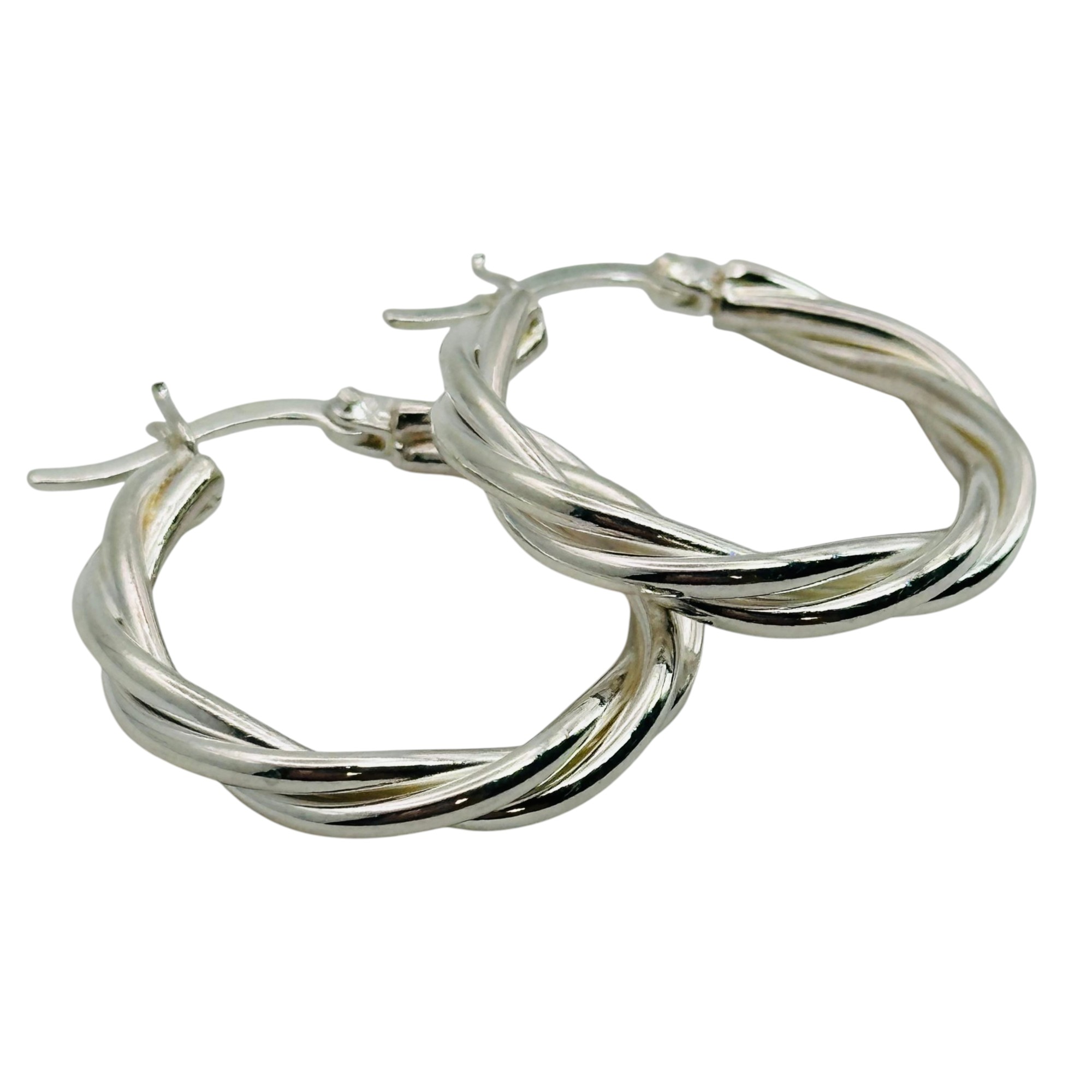 Signed Sterling Twisted Hoop Earrings