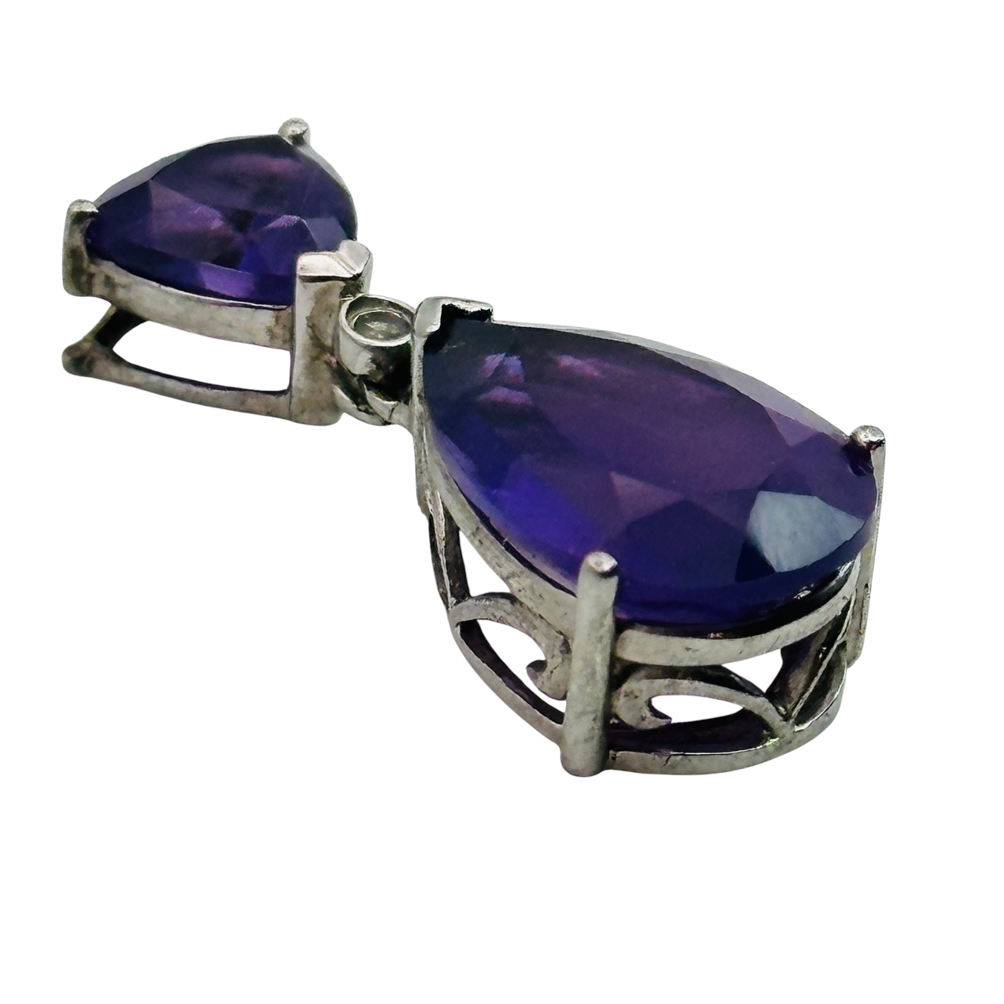 Signed Sterling Amethyst Teardrop Pendant