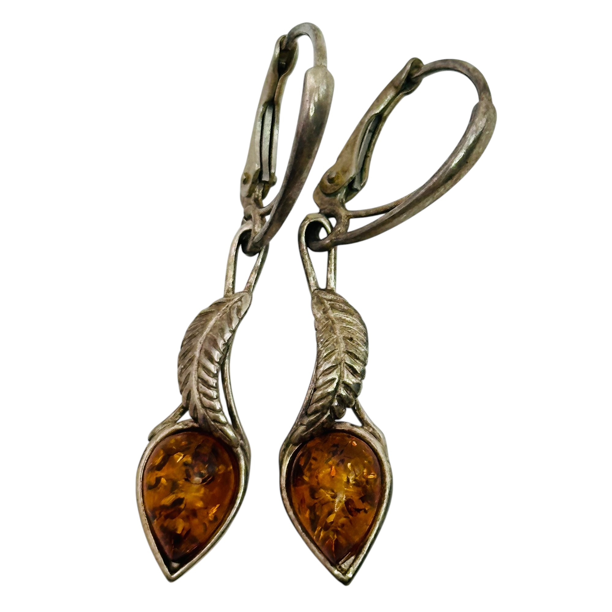 Sterling Amber Leaf Earrings