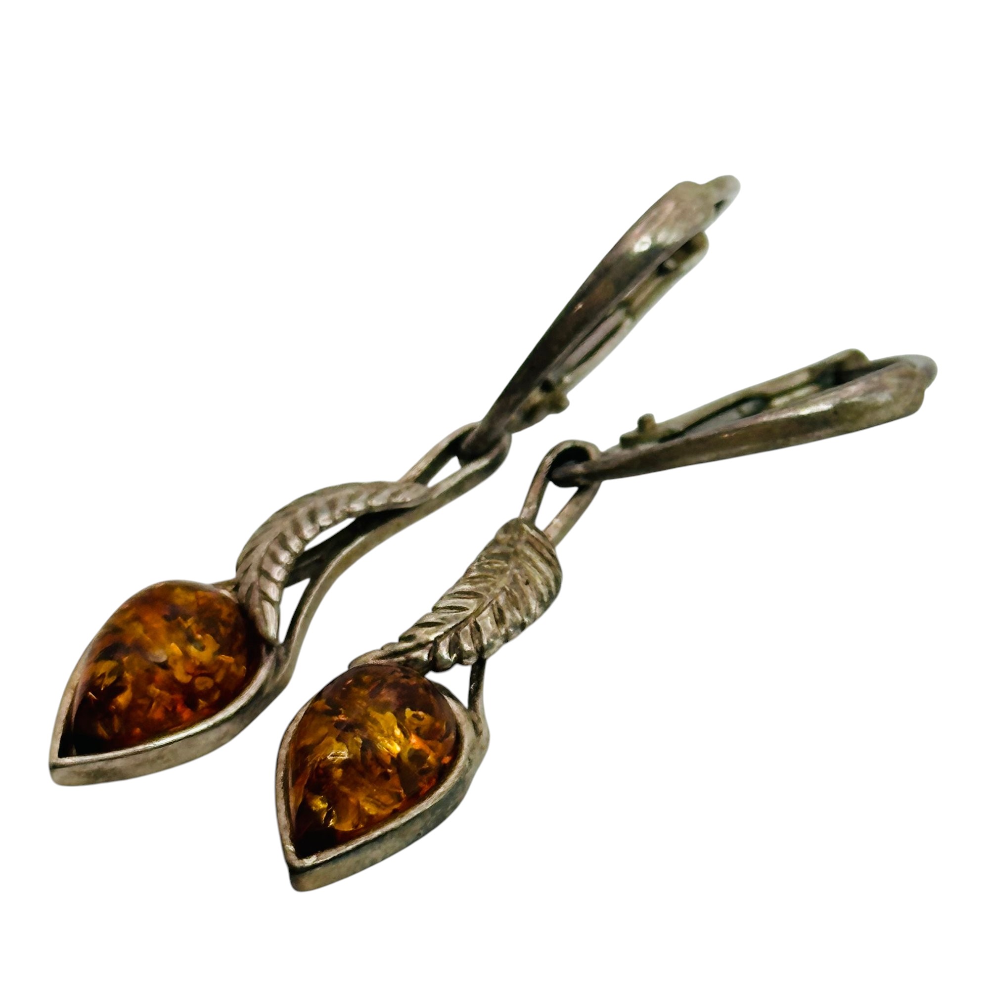 Sterling Amber Leaf Earrings