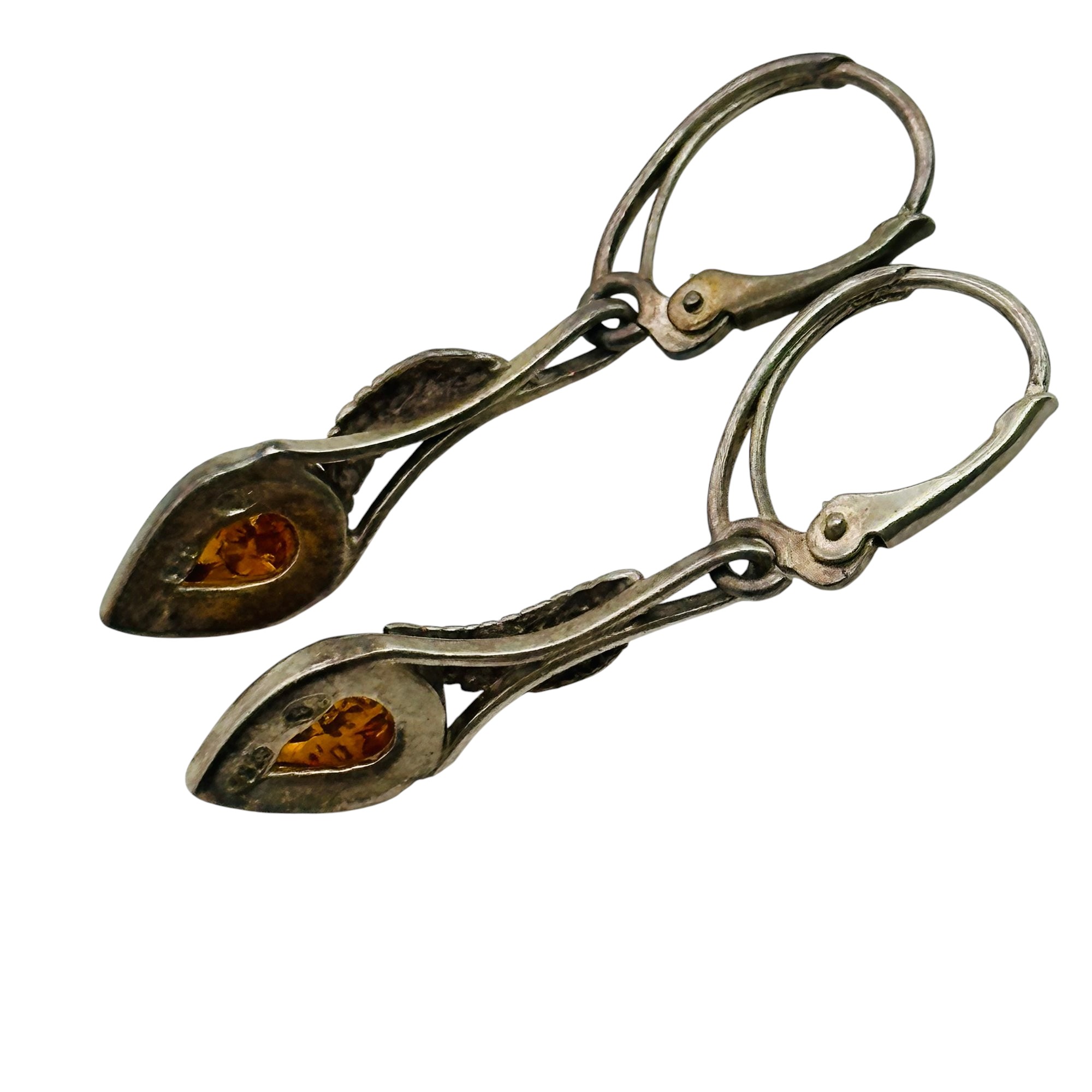 Sterling Amber Leaf Earrings
