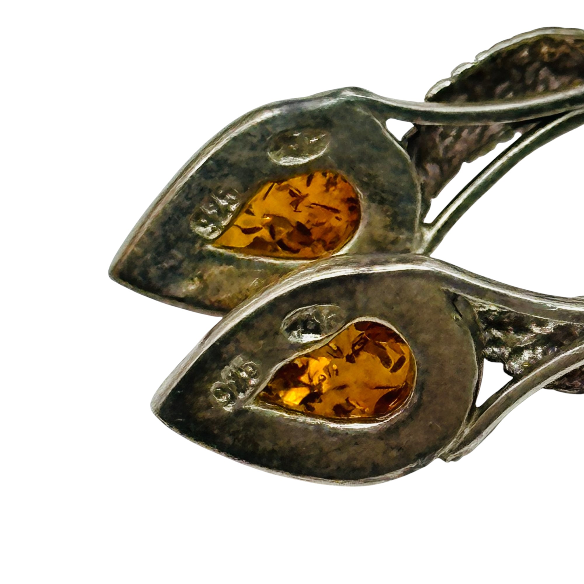 Sterling Amber Leaf Earrings