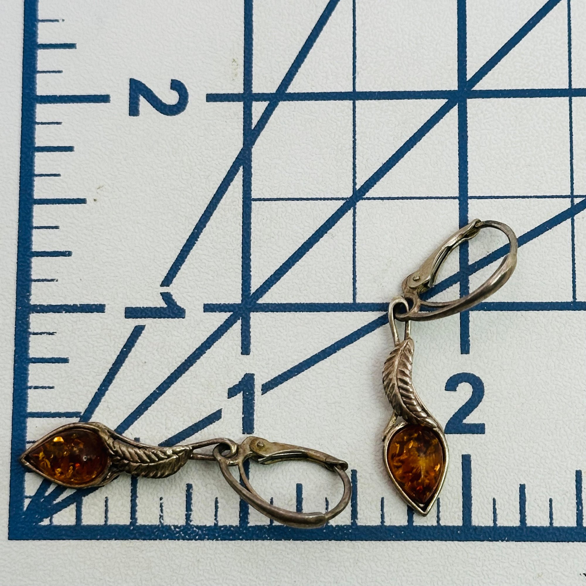 Sterling Amber Leaf Earrings