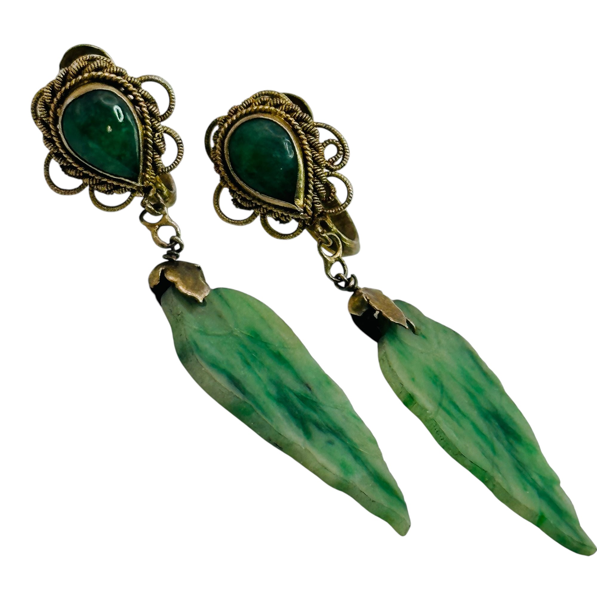 Sterling Jade Decorative Screw Back Earrings