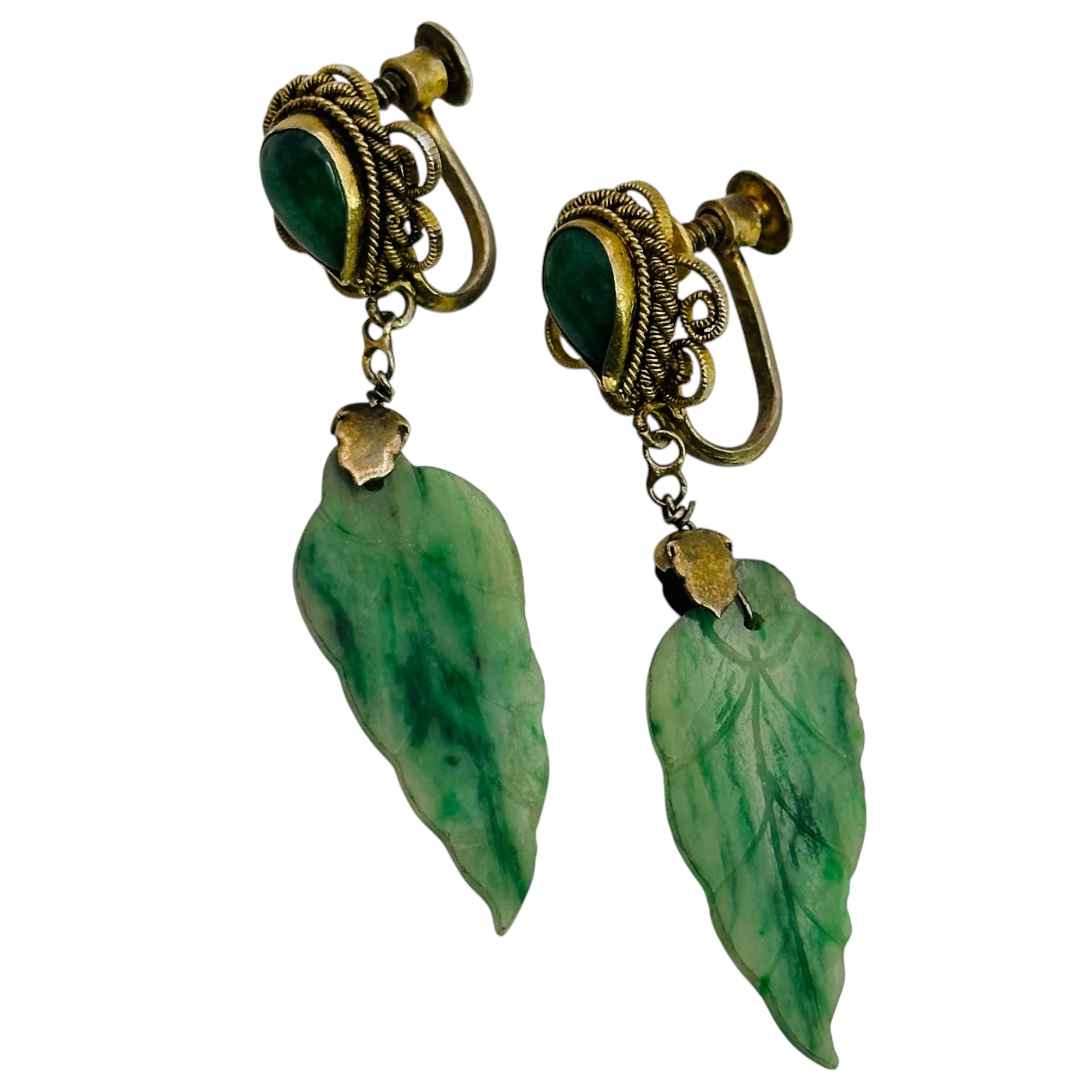 Sterling Jade Decorative Screw Back Earrings