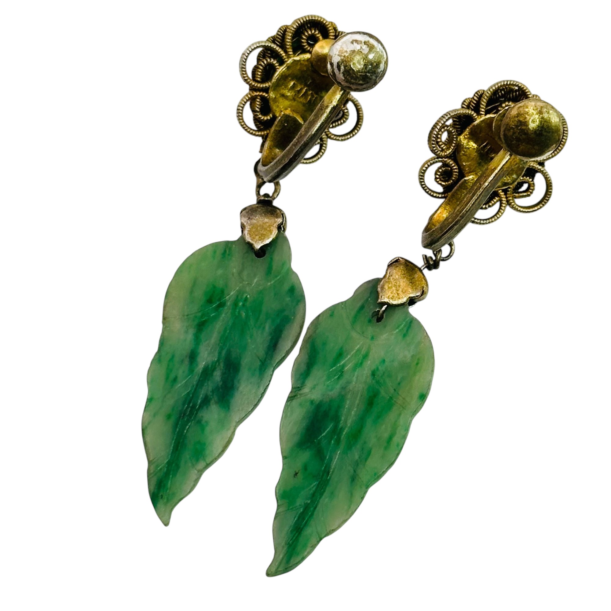 Sterling Jade Decorative Screw Back Earrings