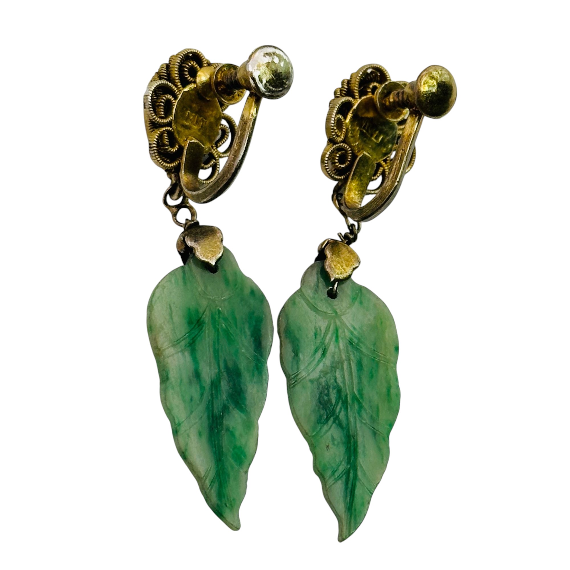 Sterling Jade Decorative Screw Back Earrings