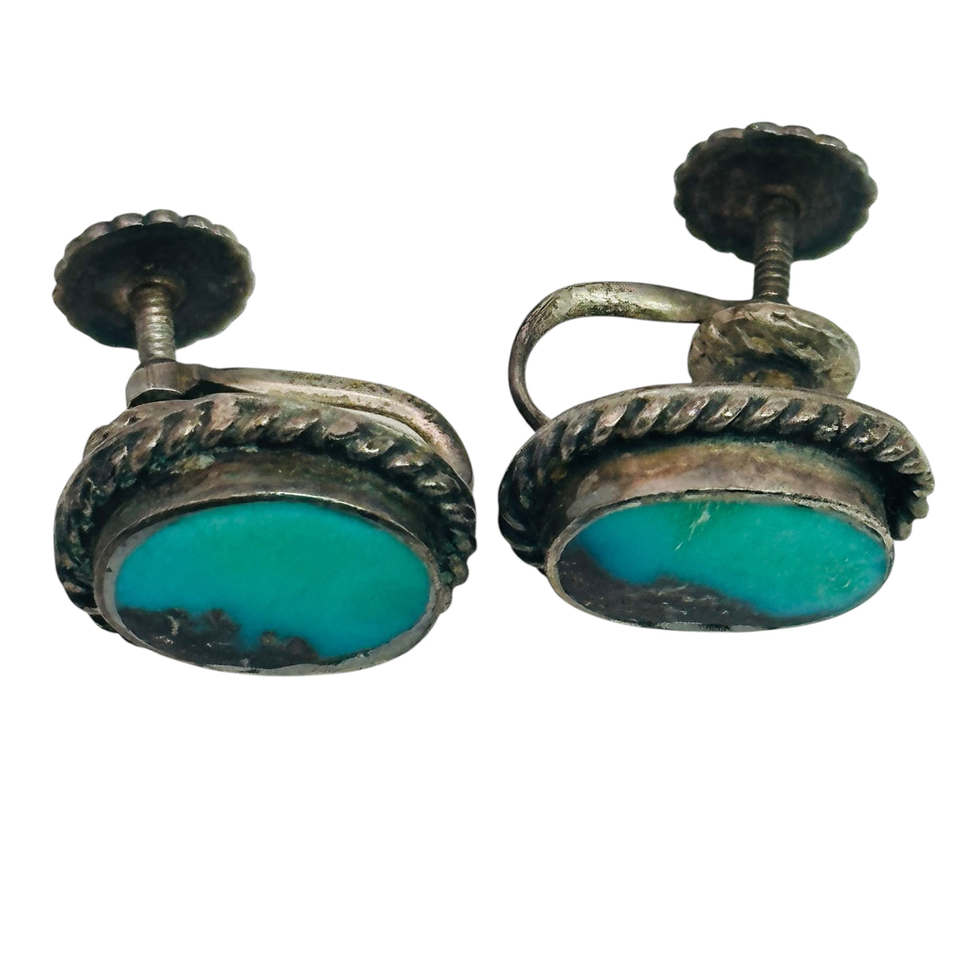 Sterling Turquoise Screw Back Earrings