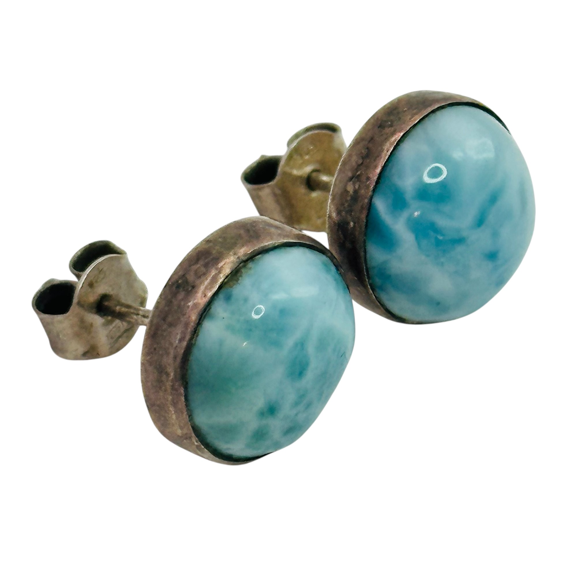 Sterling Larimar Round Earrings