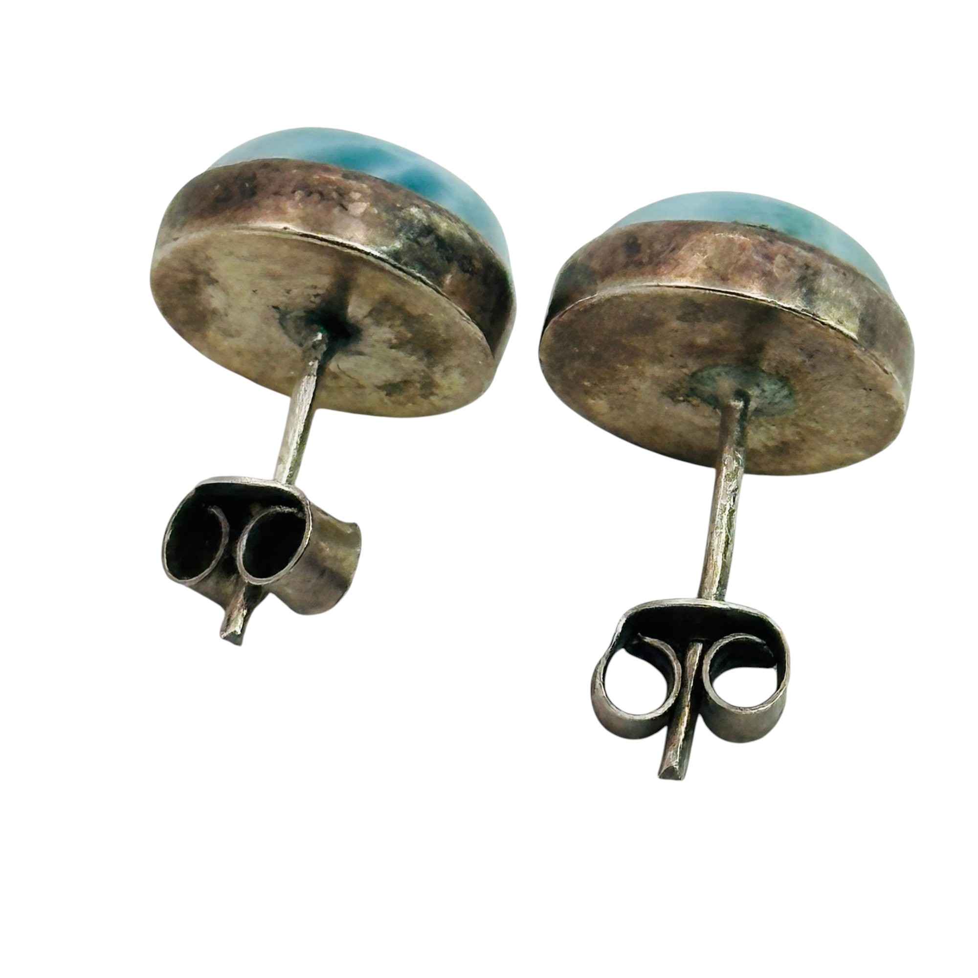 Sterling Larimar Round Earrings