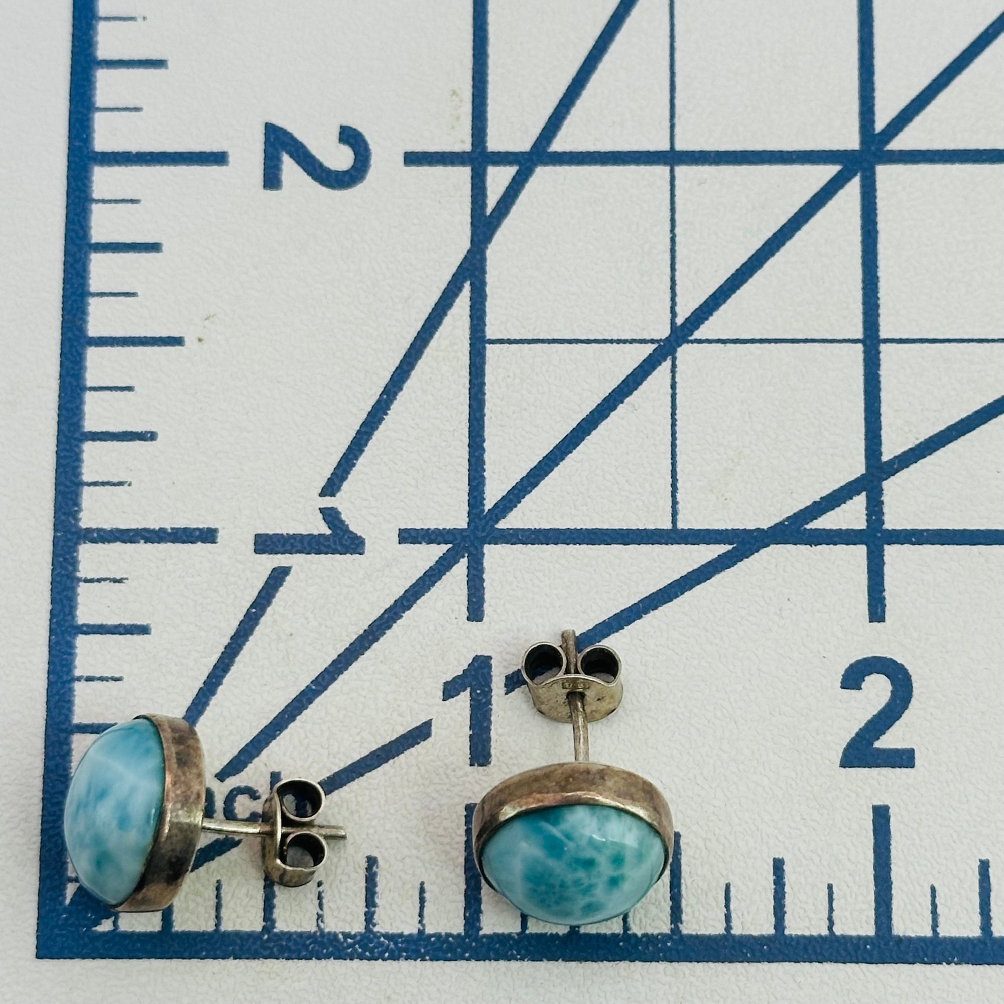 Sterling Larimar Round Earrings