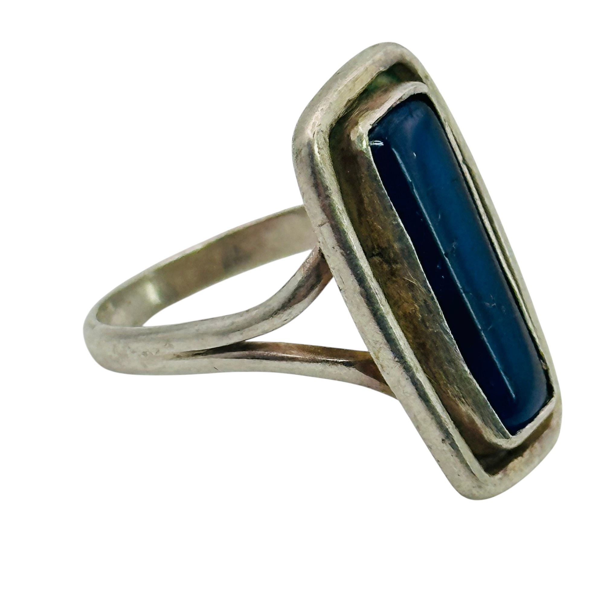 Sterling Blue Jade Ring Sz 5.5