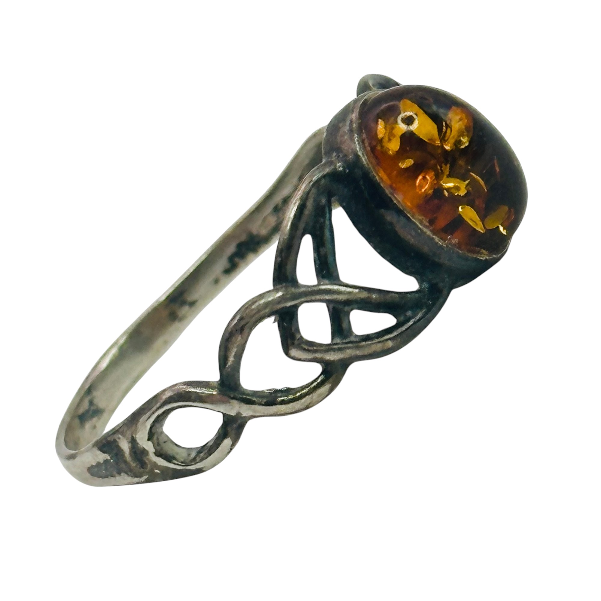 Sterling Amber Celtic Knot Ring Sz 9