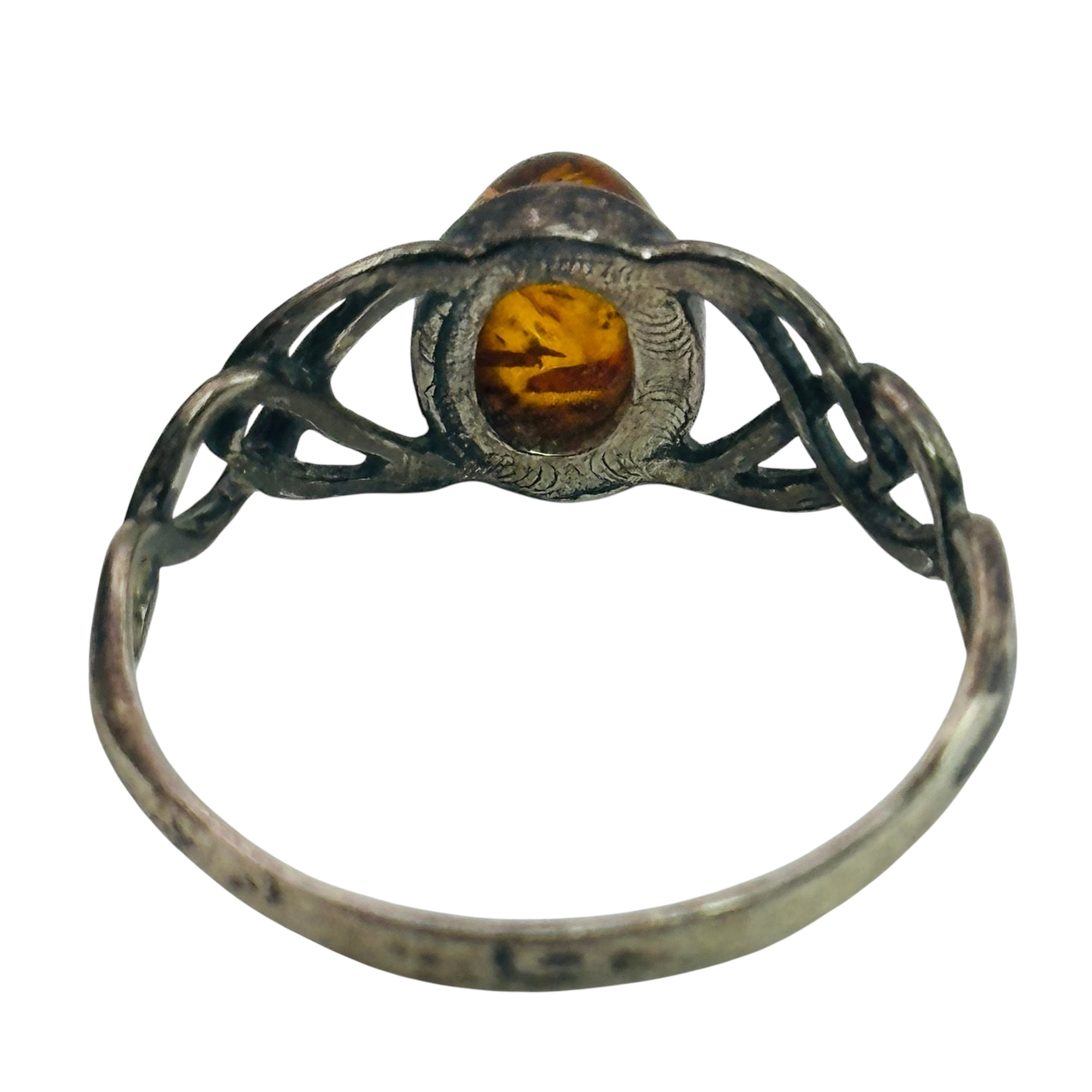 Sterling Amber Celtic Knot Ring Sz 9