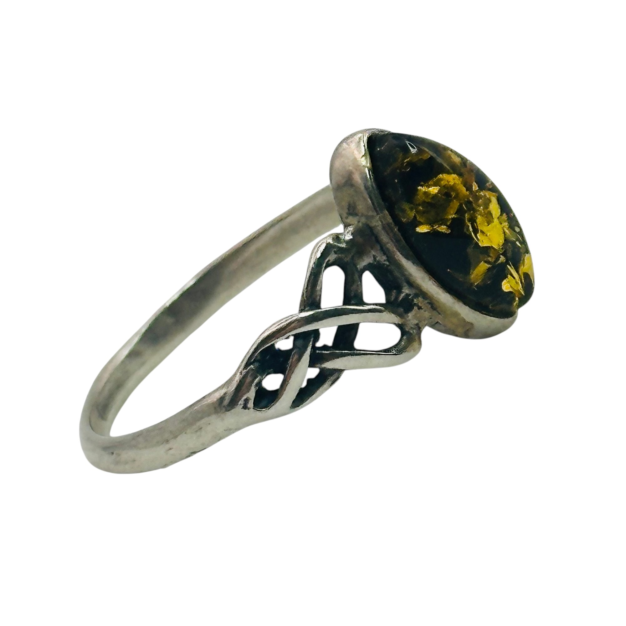Sterling Amber Celtic Knot Ring Sz 8