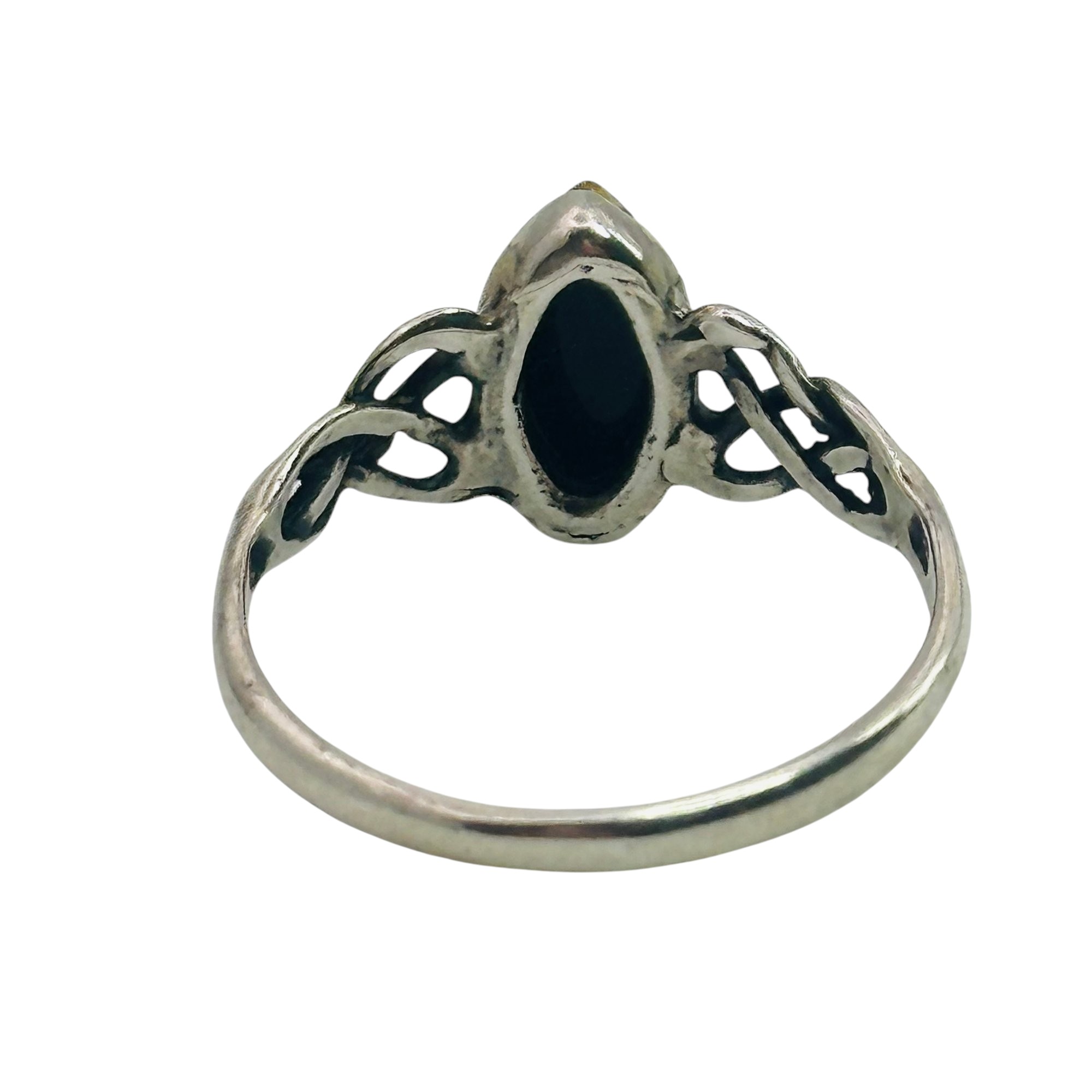 Sterling Amber Celtic Knot Ring Sz 8