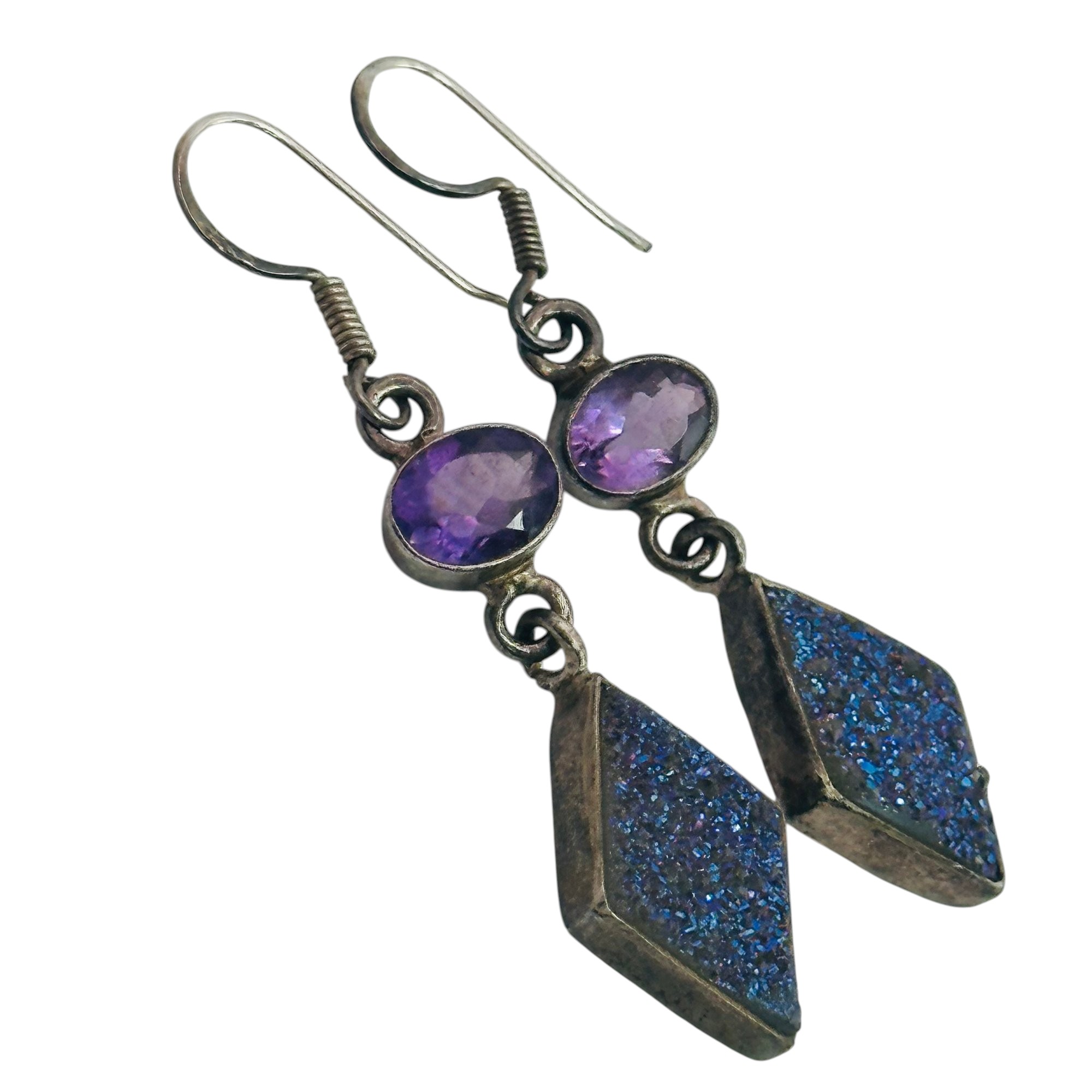 Sterling Druzy Quartz Amethyst Earrings
