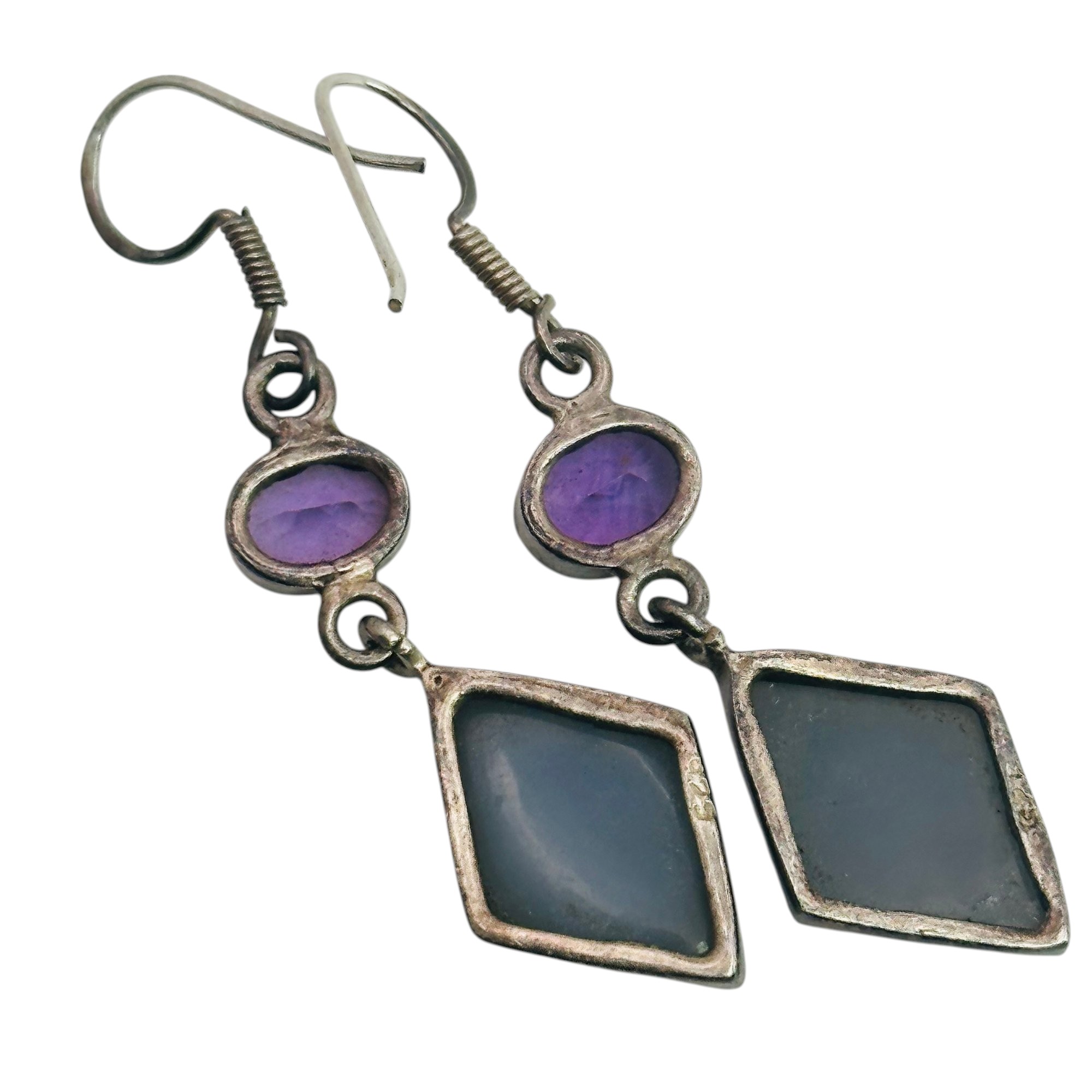 Sterling Druzy Quartz Amethyst Earrings