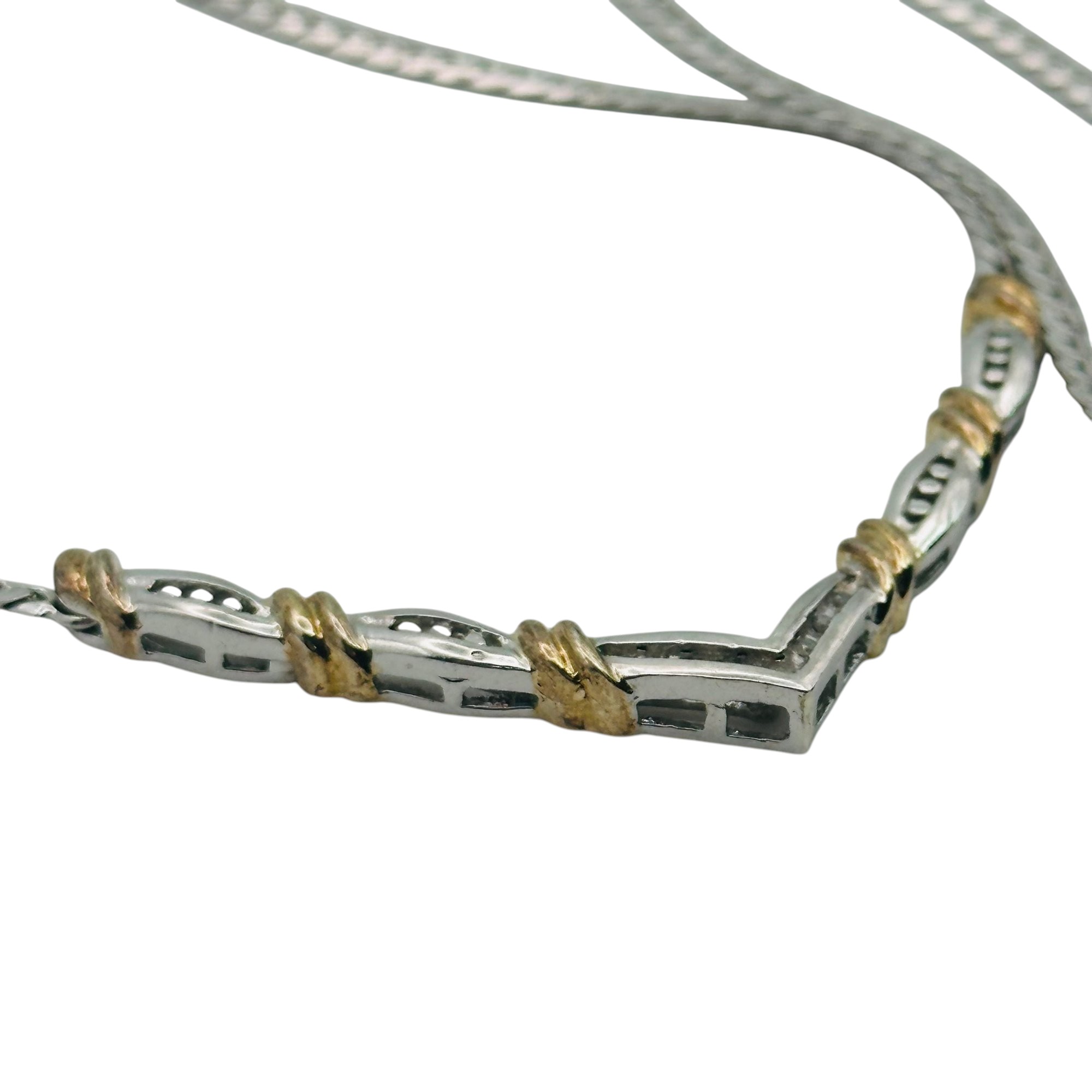 Signed Sterling Diamond Point Flat Chain Necklace
