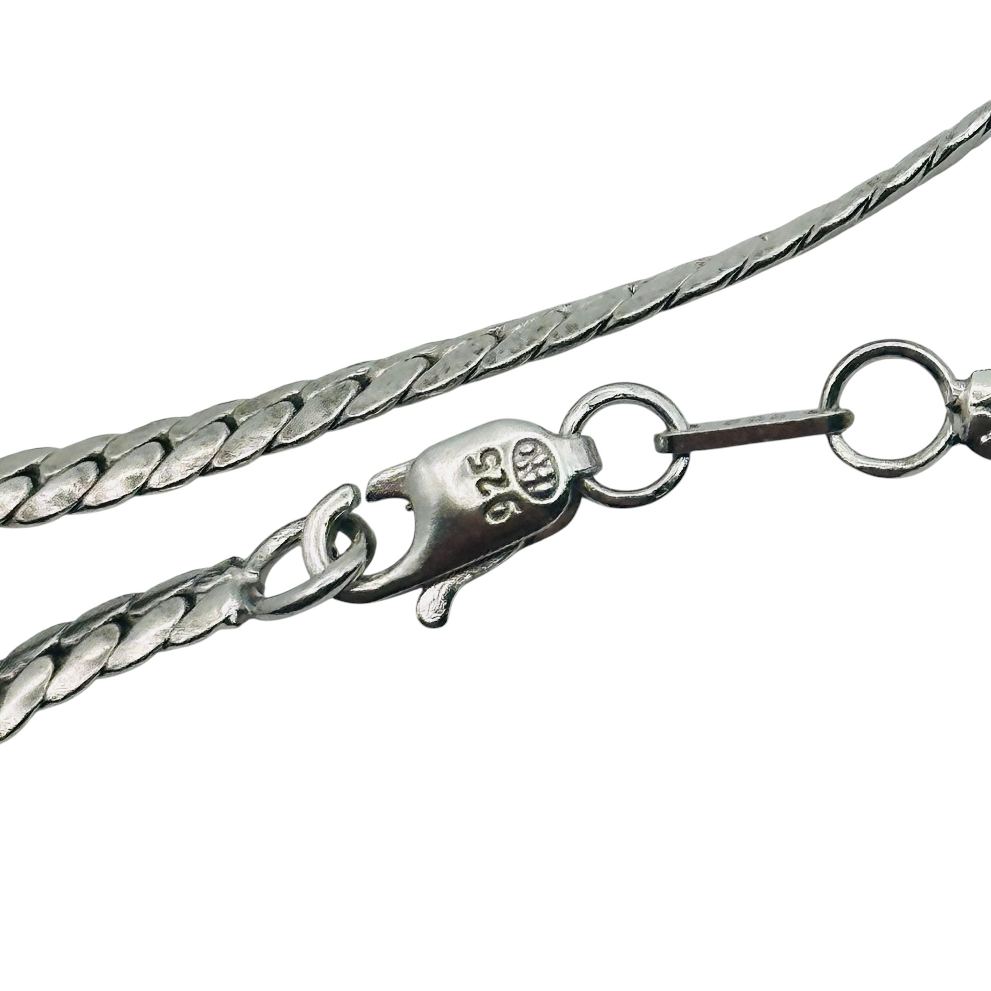 Signed Sterling Diamond Point Flat Chain Necklace