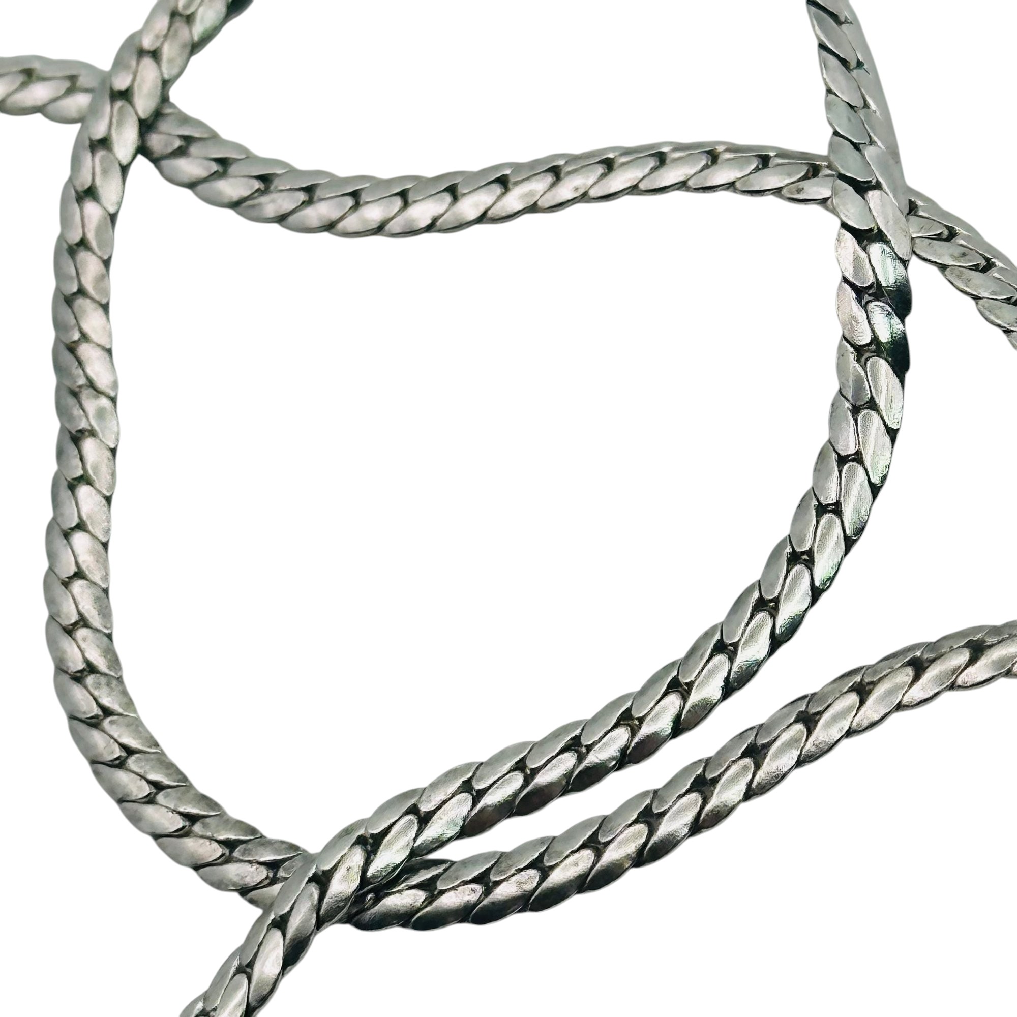 Signed Sterling Diamond Point Flat Chain Necklace