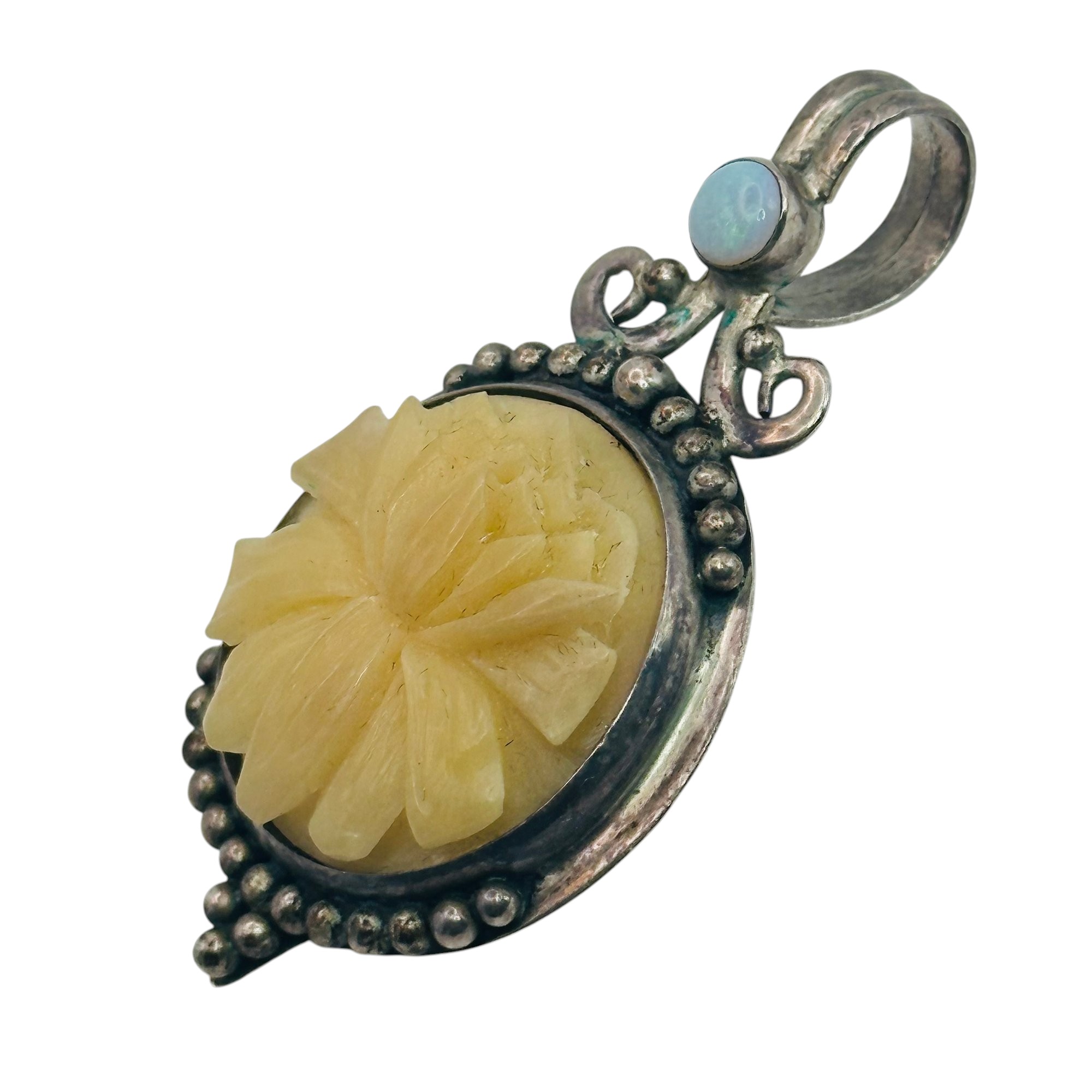 Sterling Carved Flower Pendant