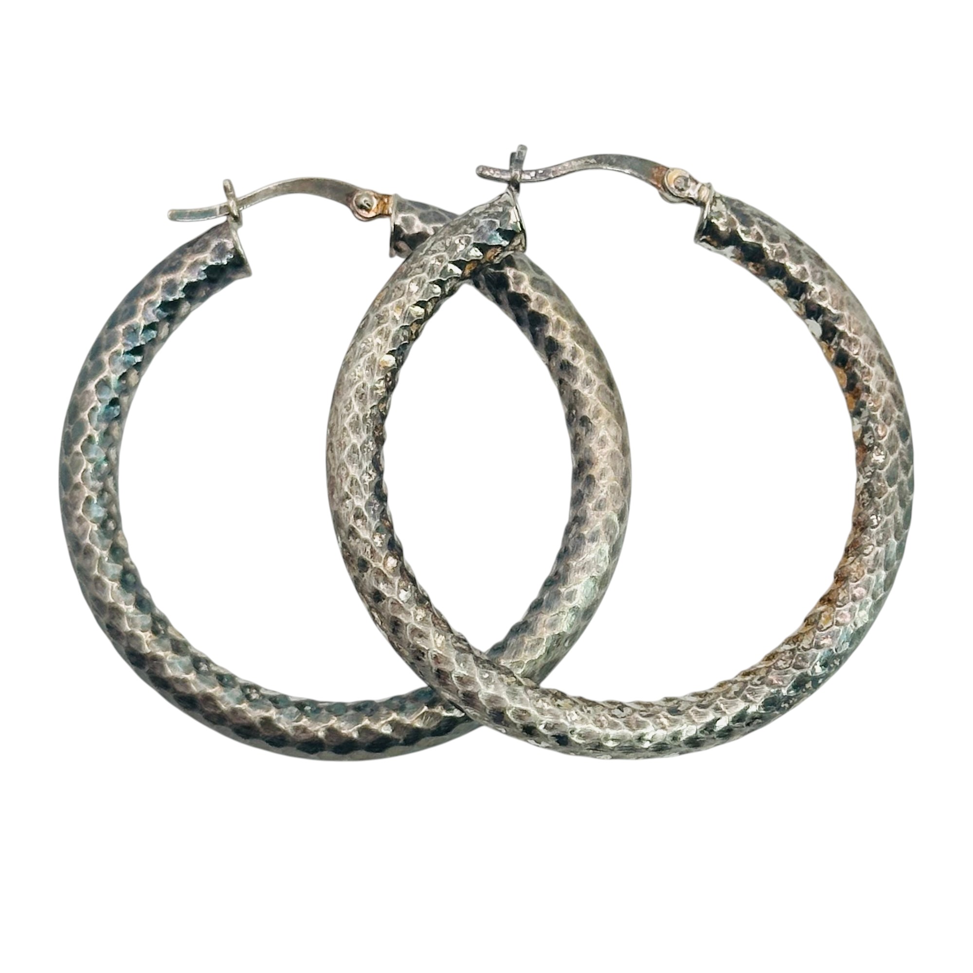 Signed Textured Hoop Earrings
