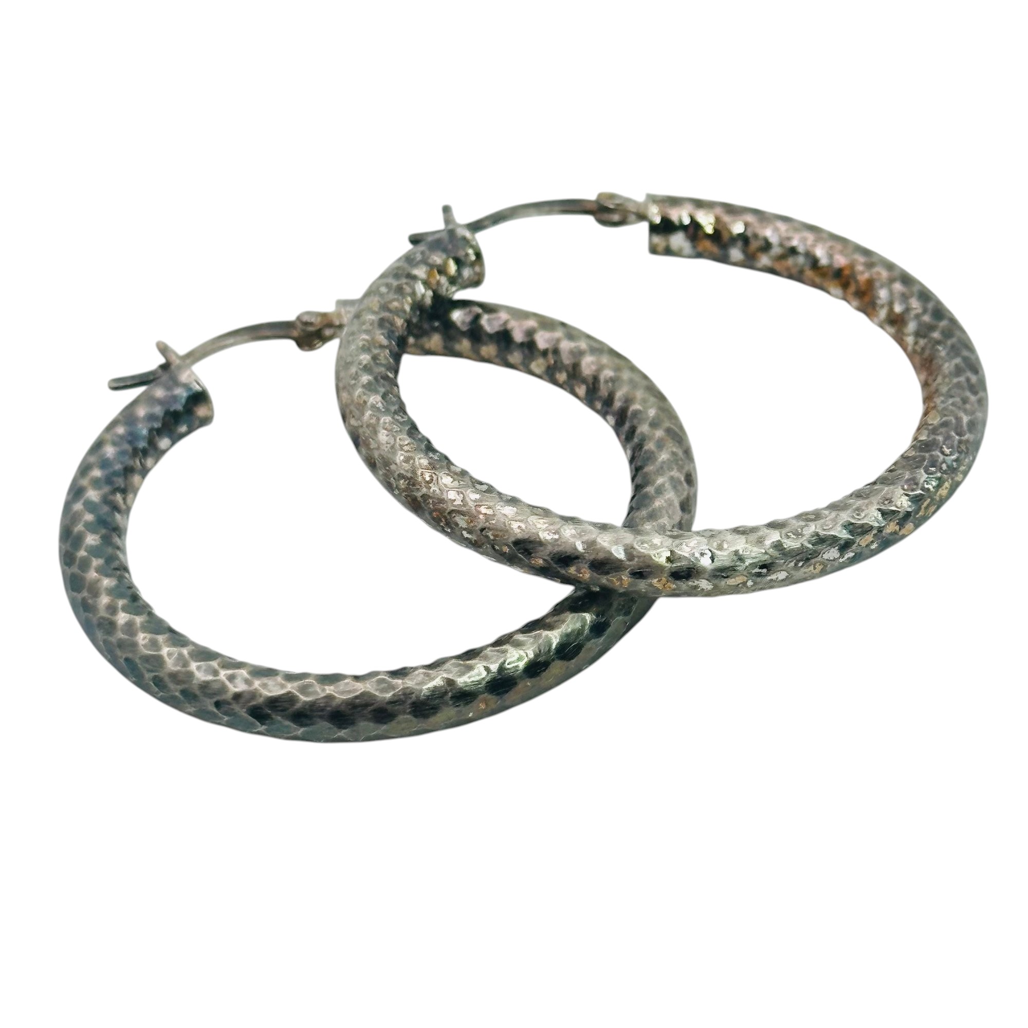 Signed Textured Hoop Earrings