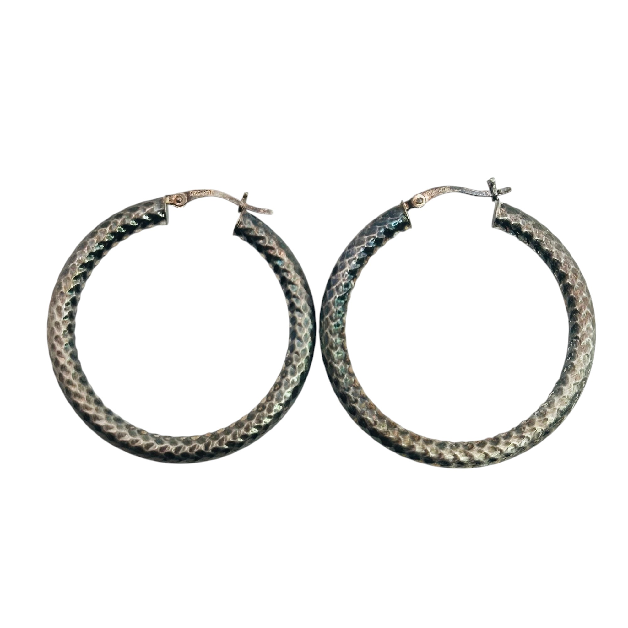 Signed Textured Hoop Earrings