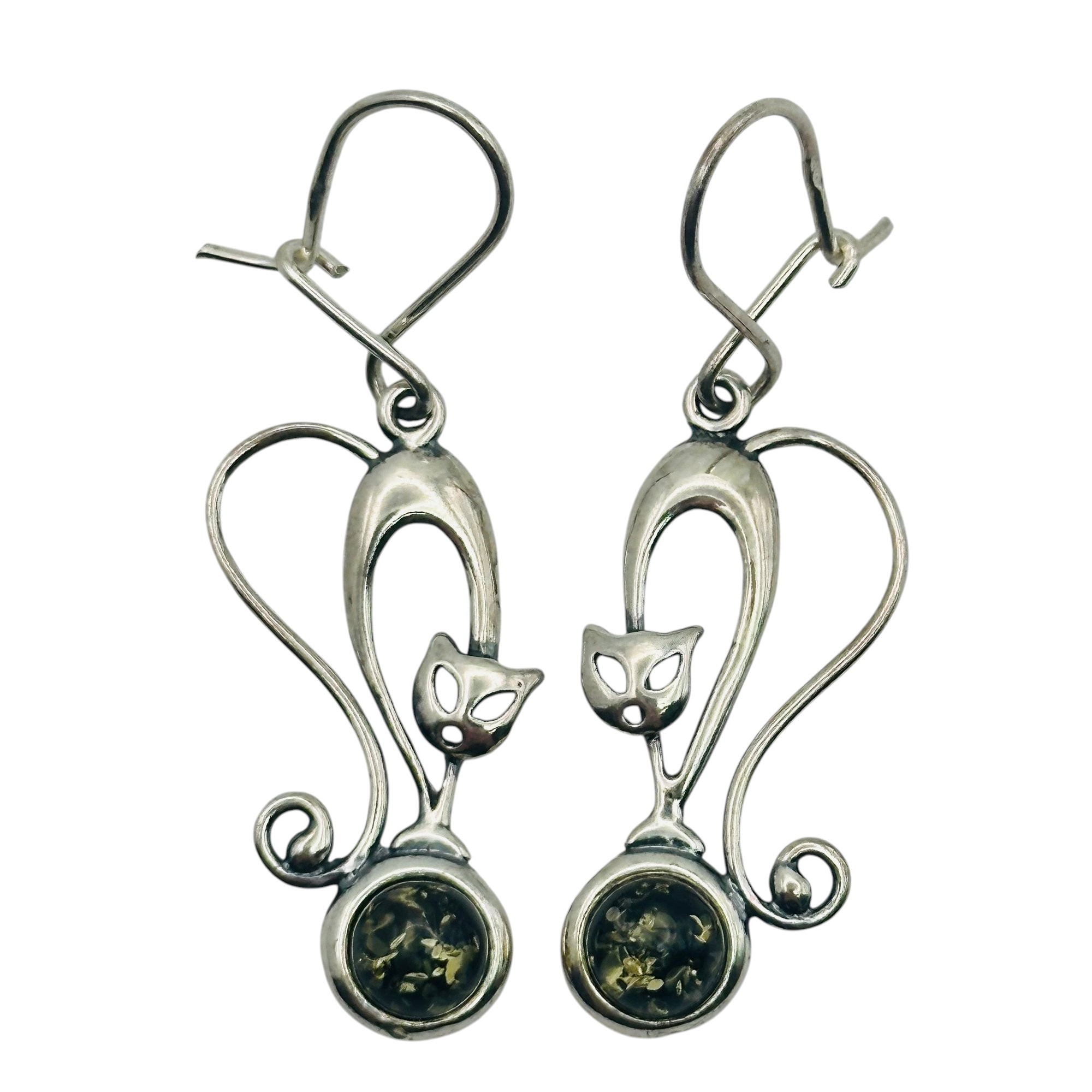 Sterling Amber Cat Earrings