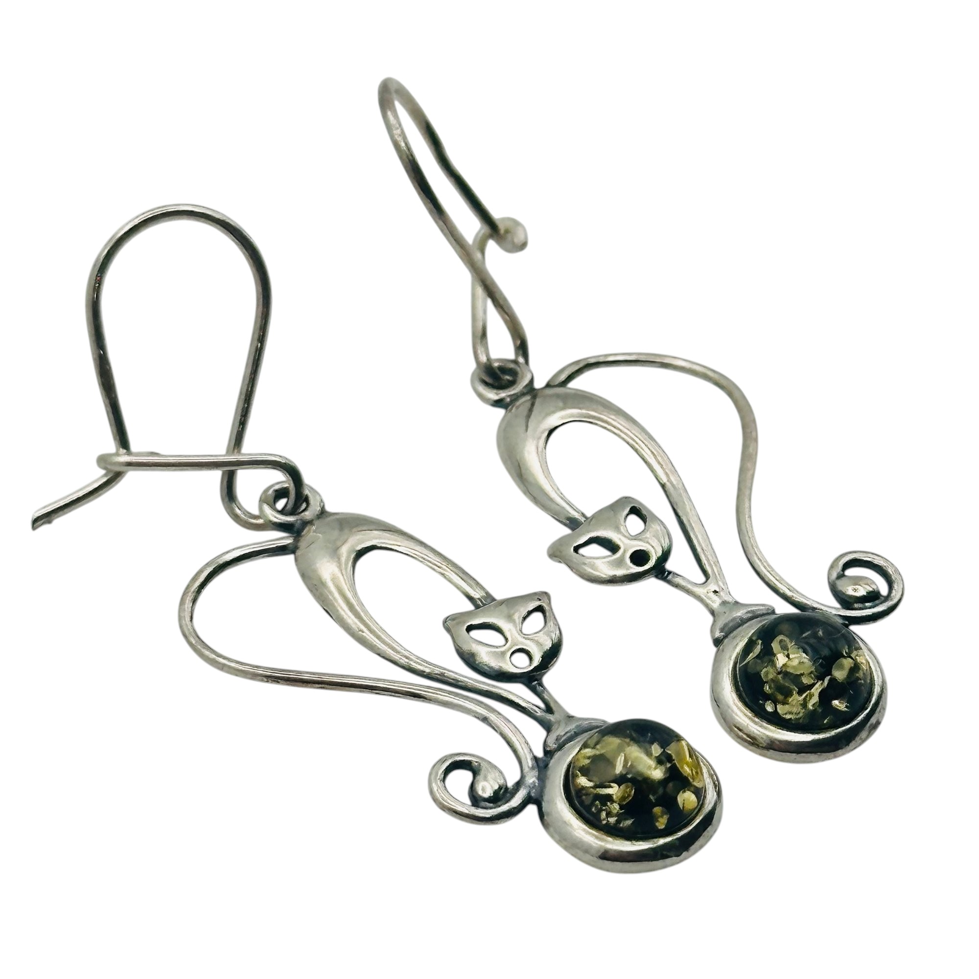 Sterling Amber Cat Earrings