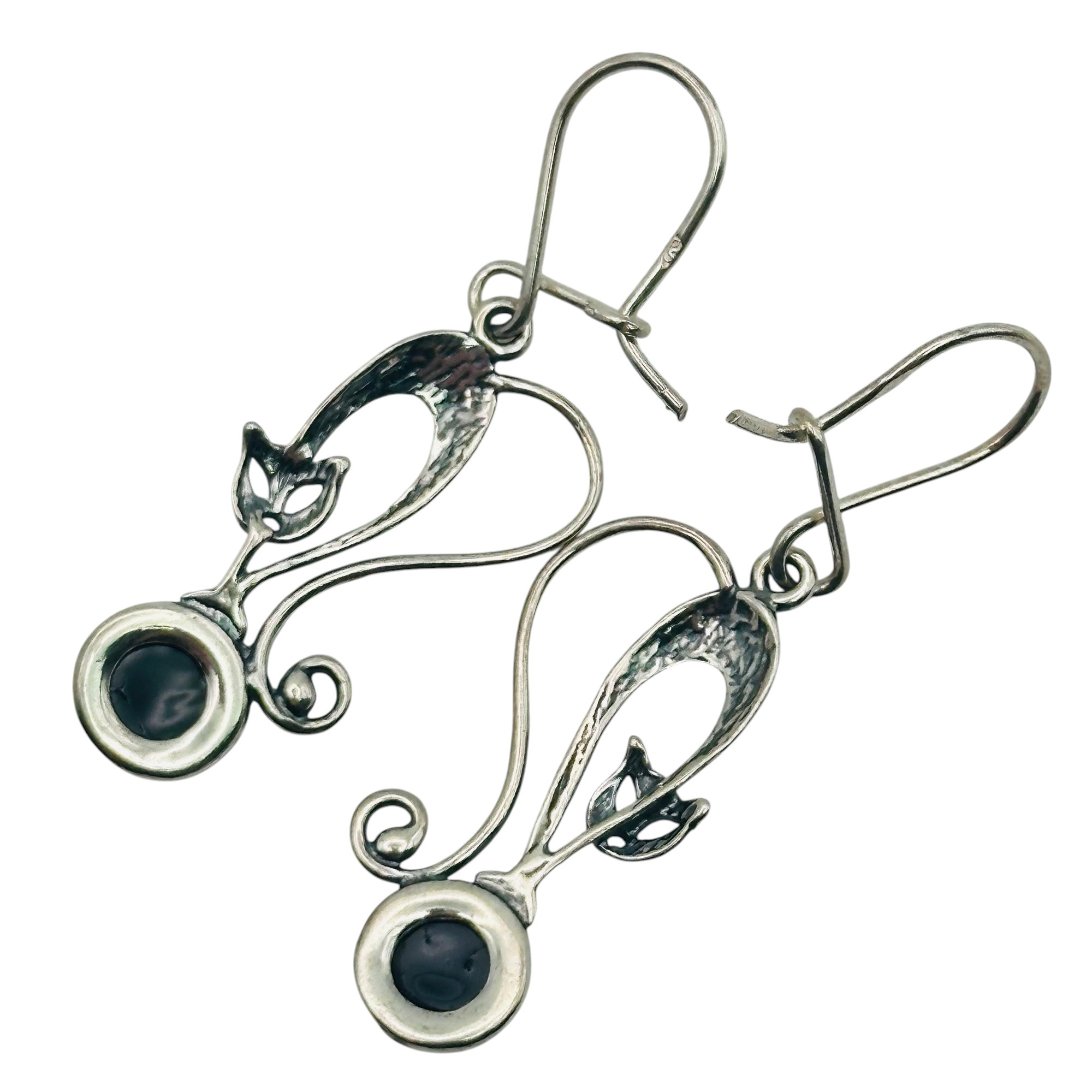 Sterling Amber Cat Earrings