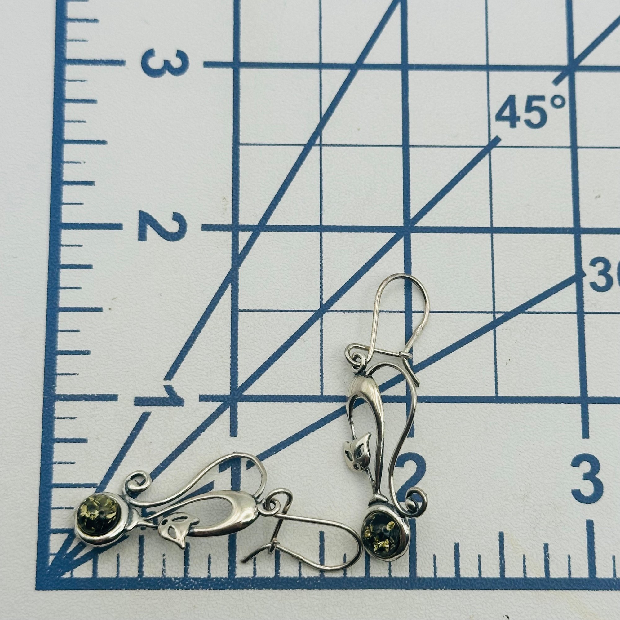 Sterling Amber Cat Earrings