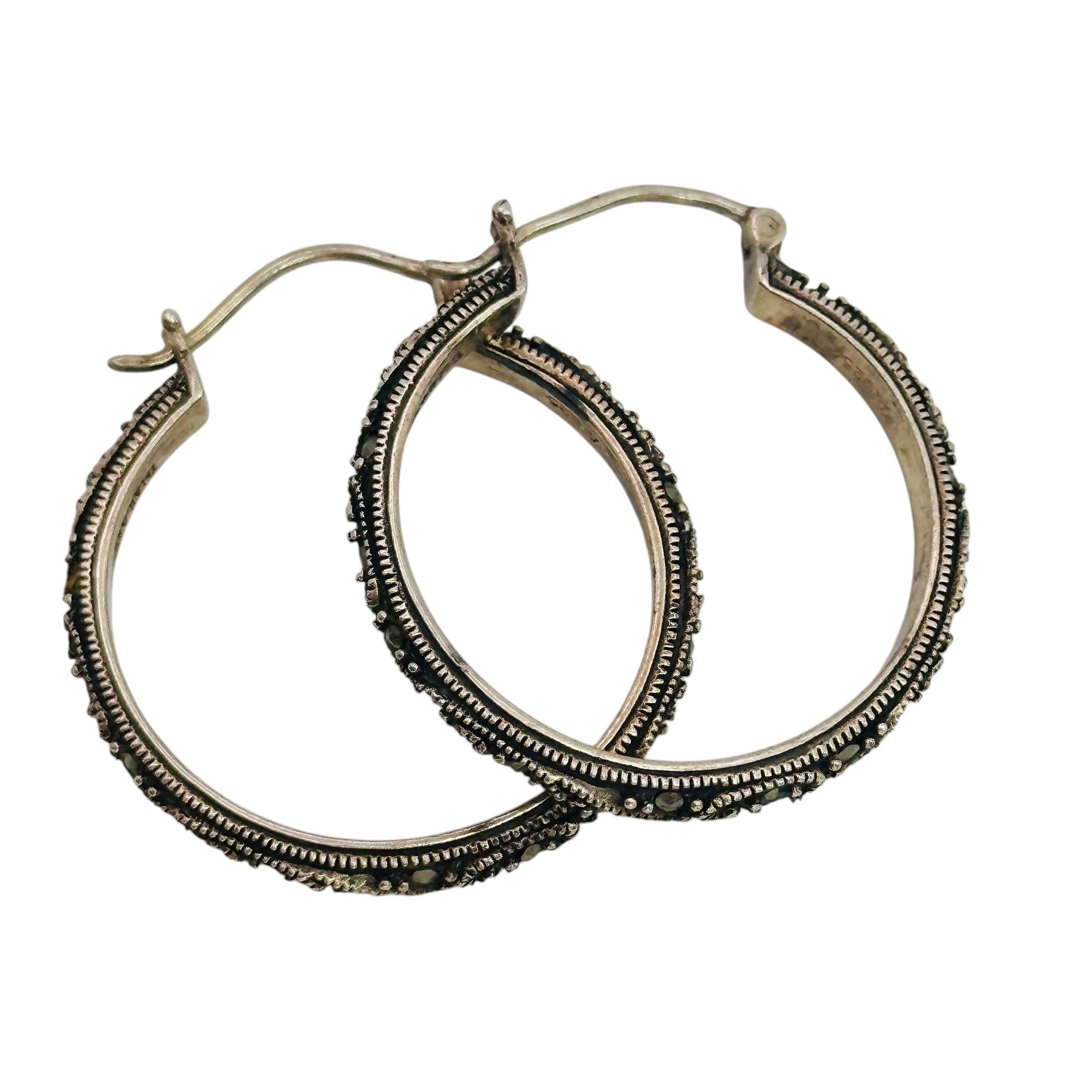 Sterling Marcasite Hoop Earrings