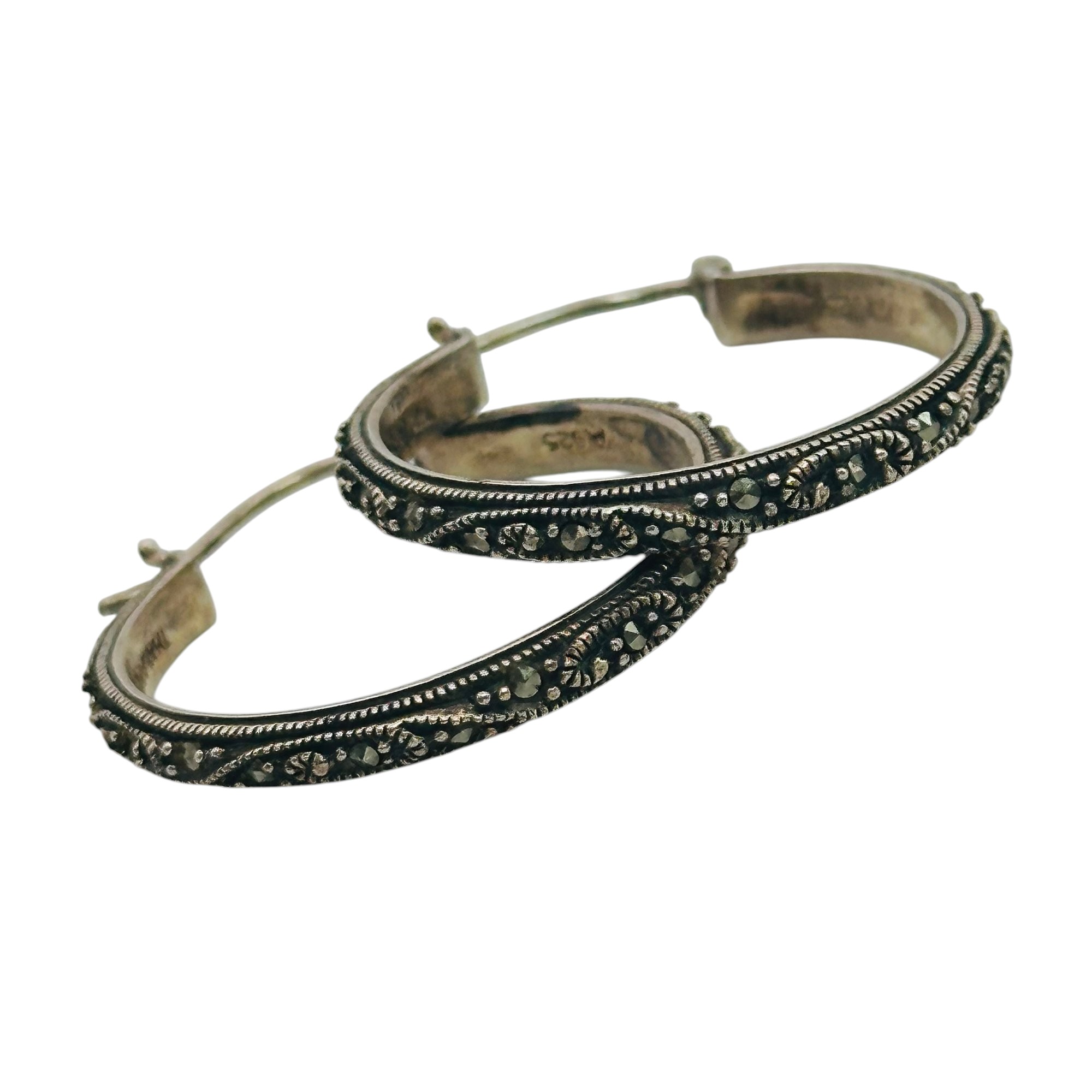 Sterling Marcasite Hoop Earrings