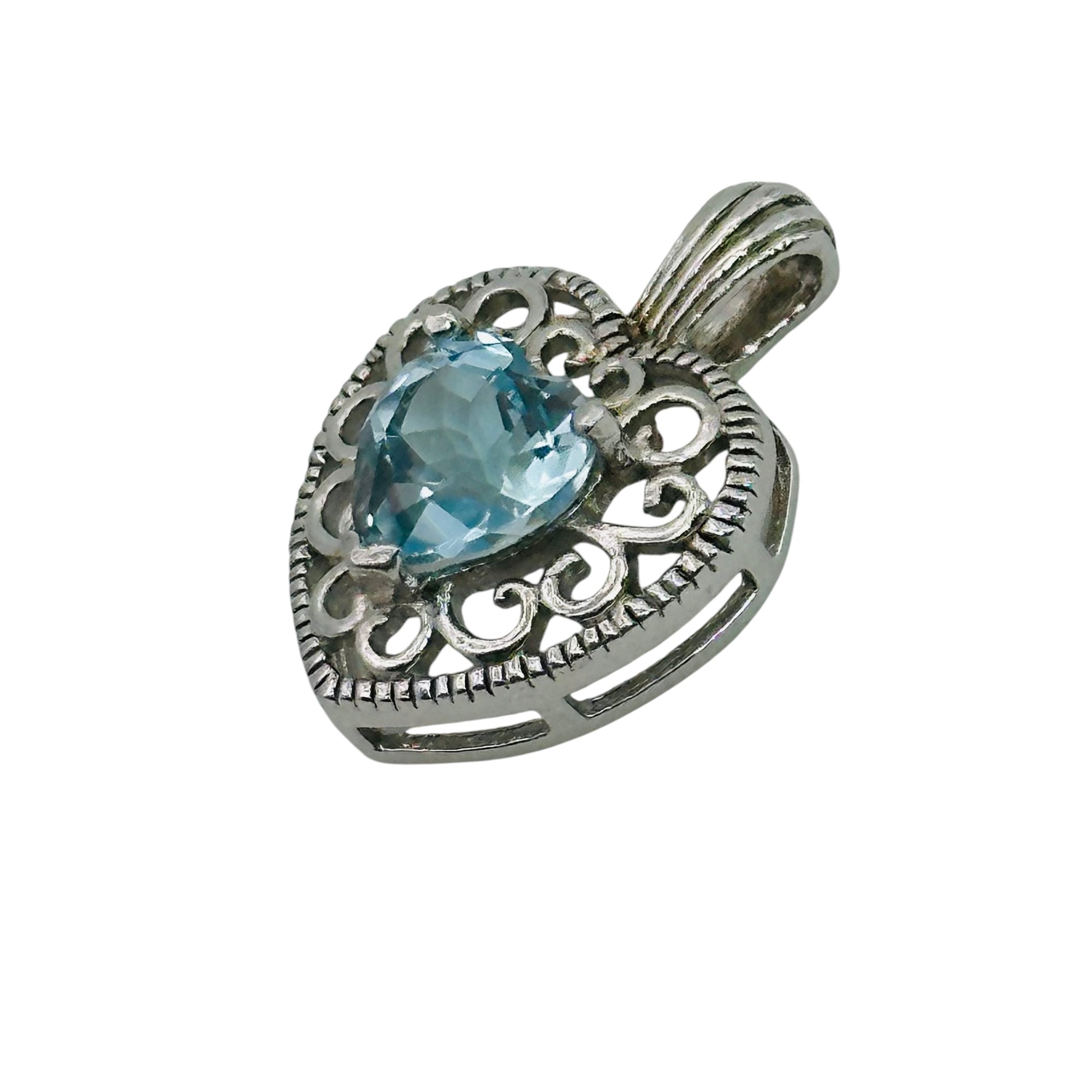 Signed Sterling Topaz Heart Pendant