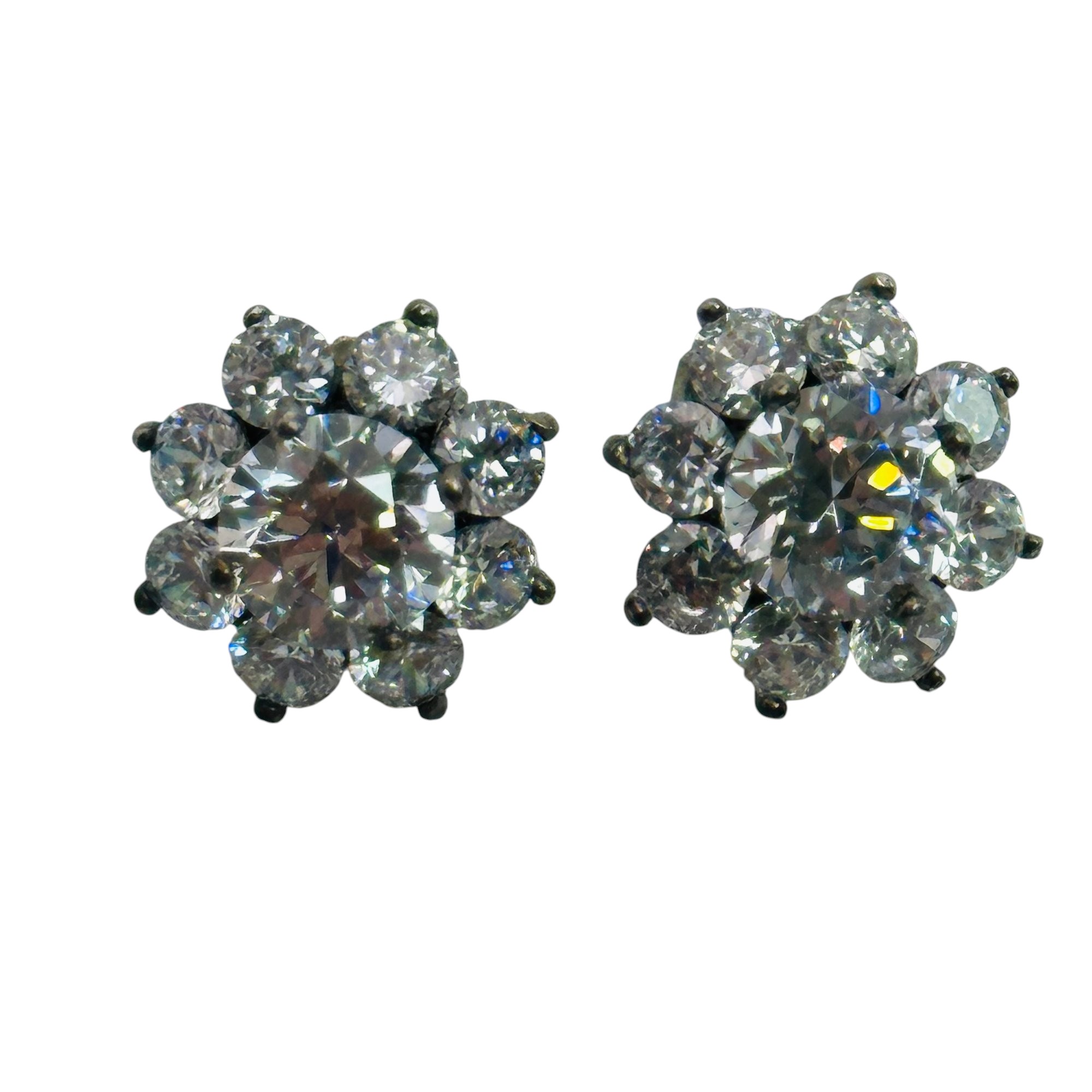 Sterling Rhinestone Flower Earrings