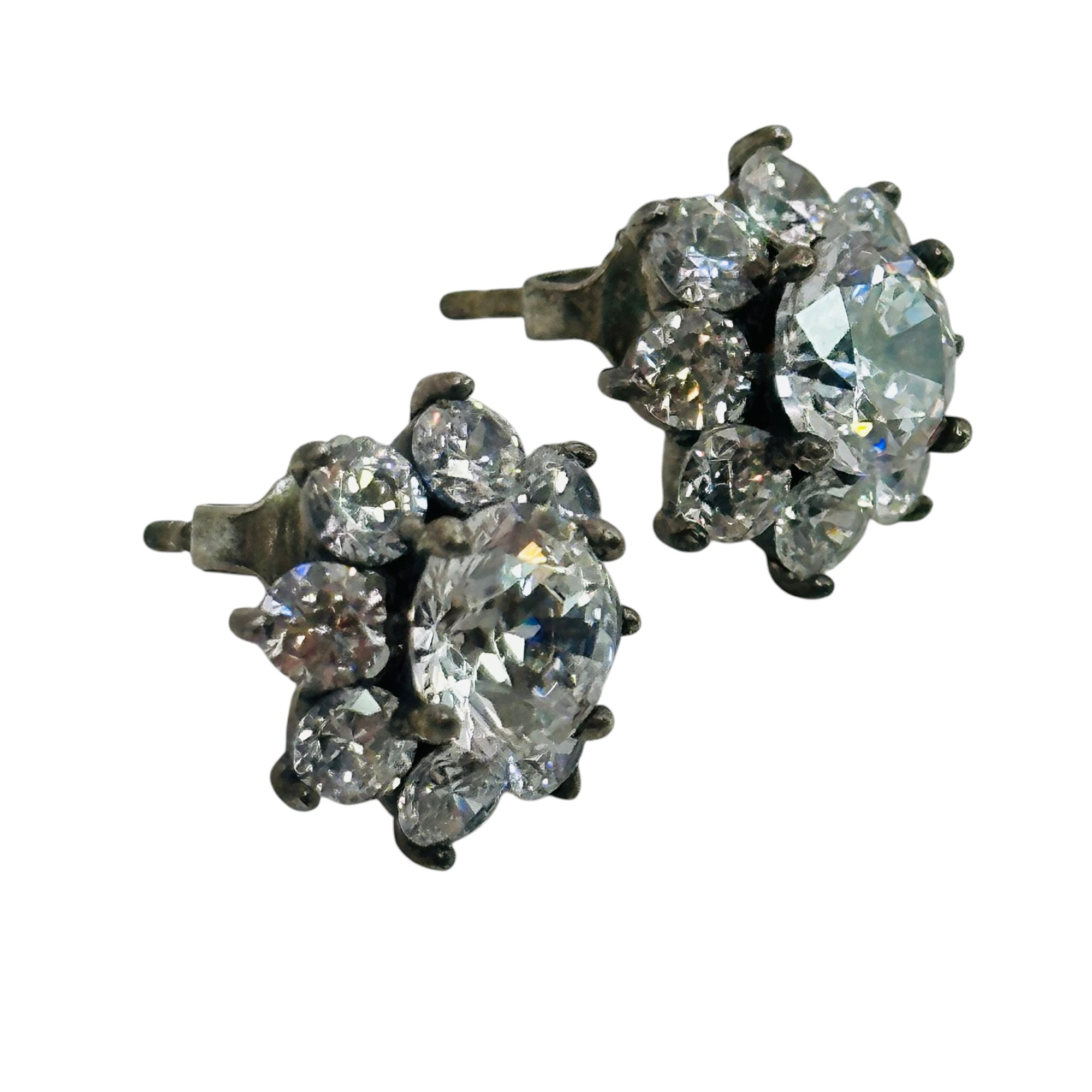 Sterling Rhinestone Flower Earrings
