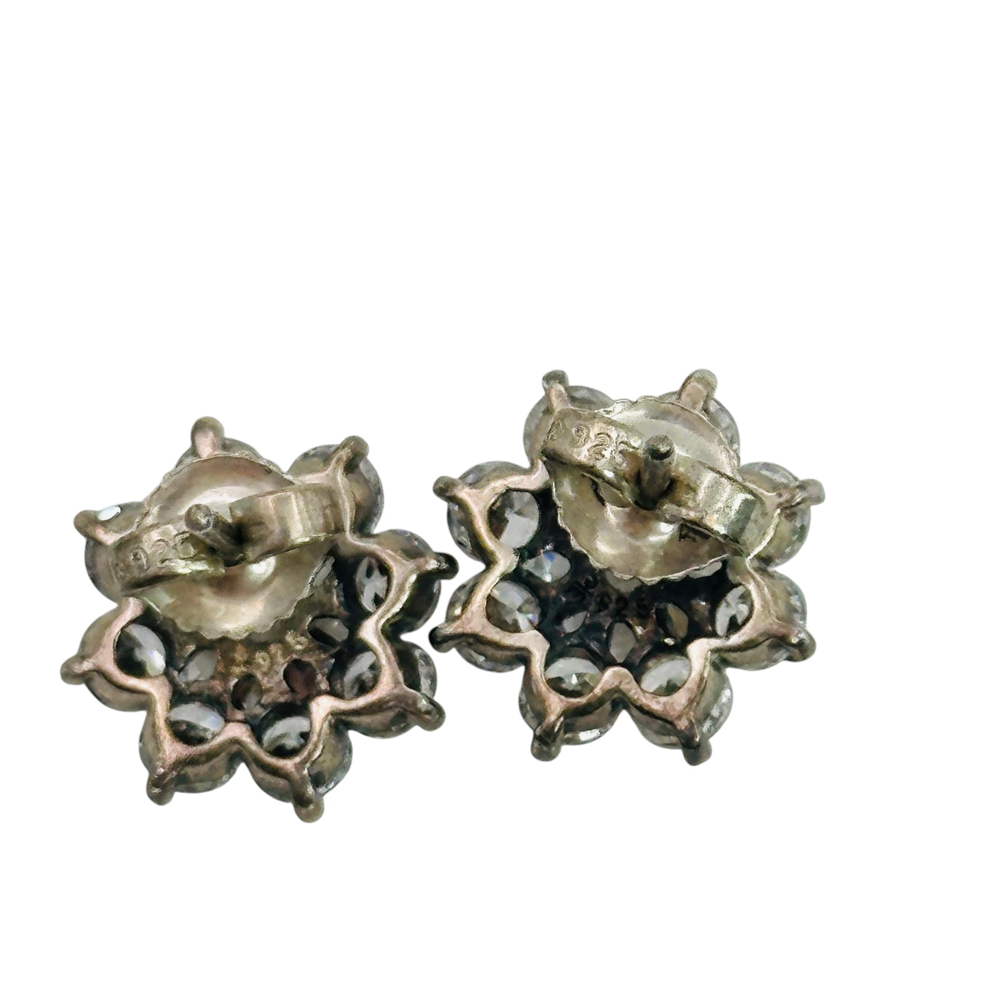Sterling Rhinestone Flower Earrings