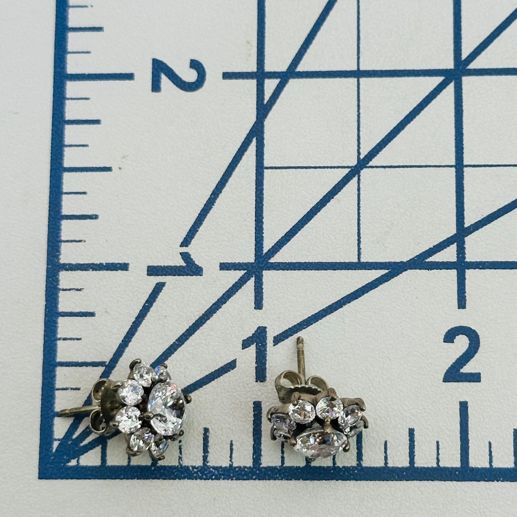 Sterling Rhinestone Flower Earrings