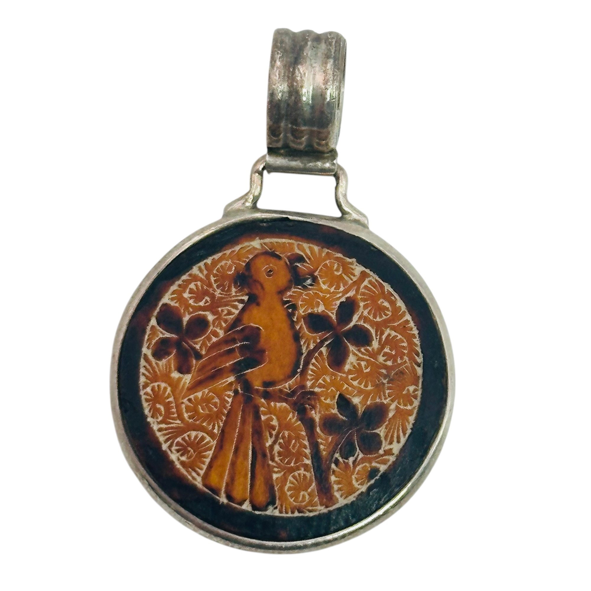950 Silver Carved Bird Pendant