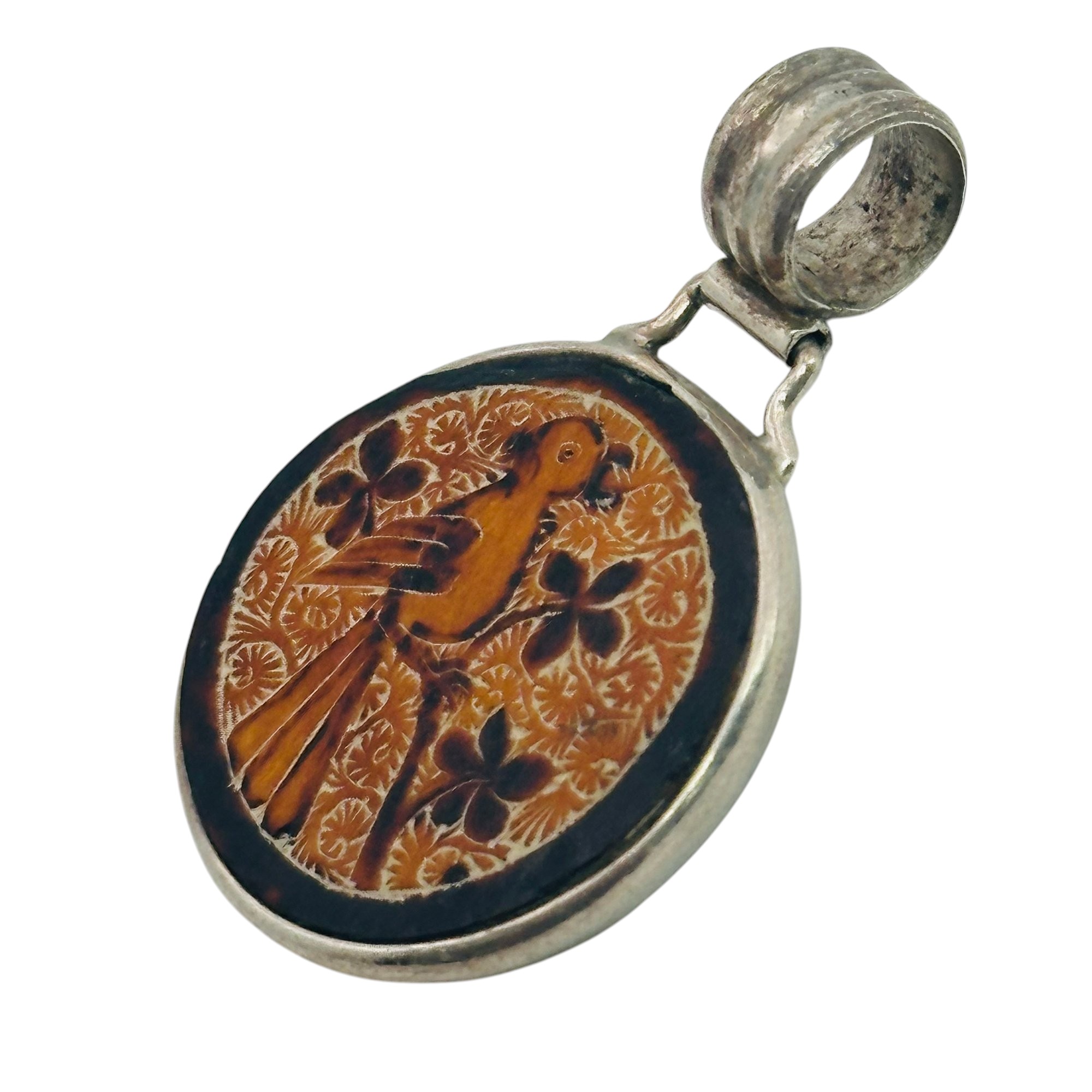 950 Silver Carved Bird Pendant
