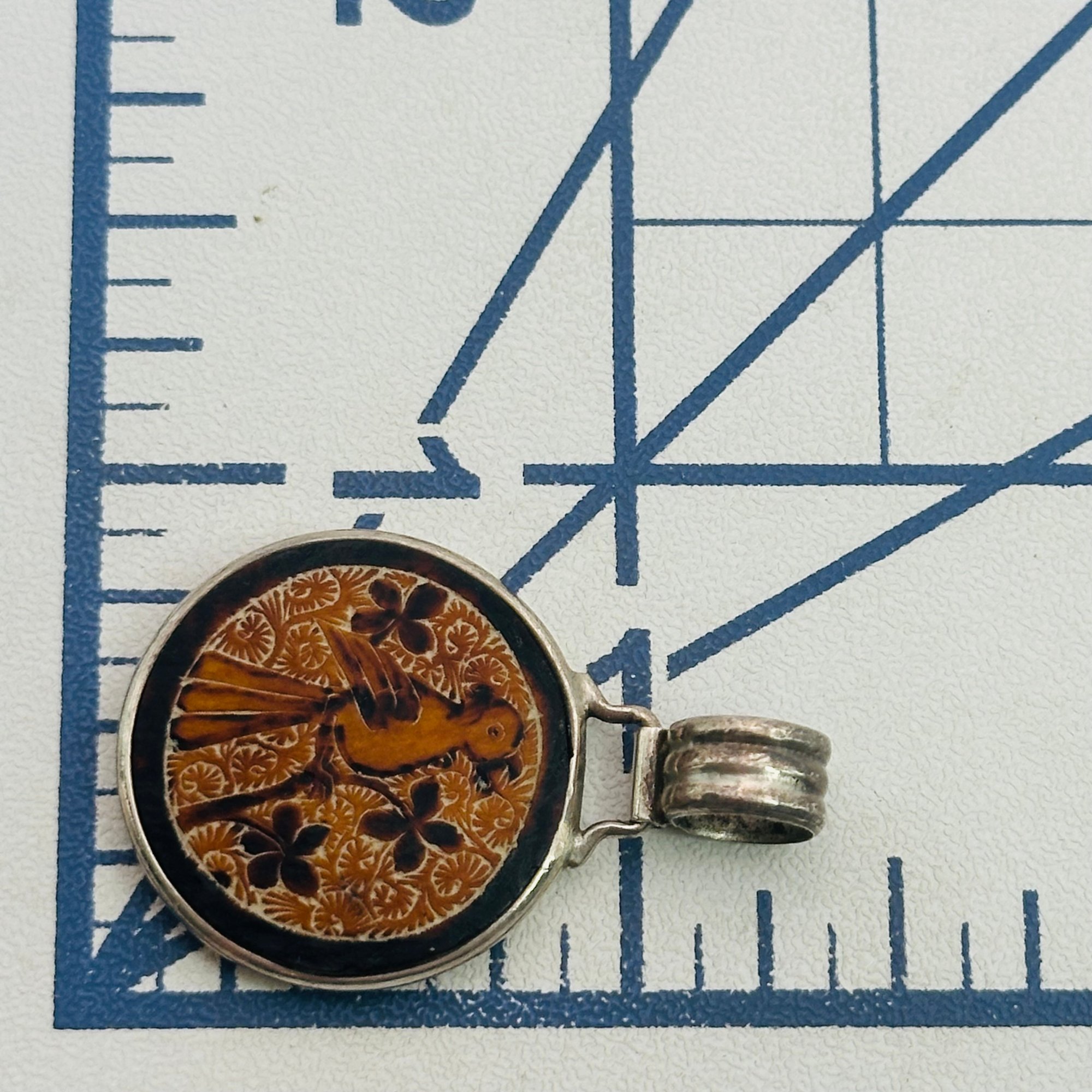 950 Silver Carved Bird Pendant