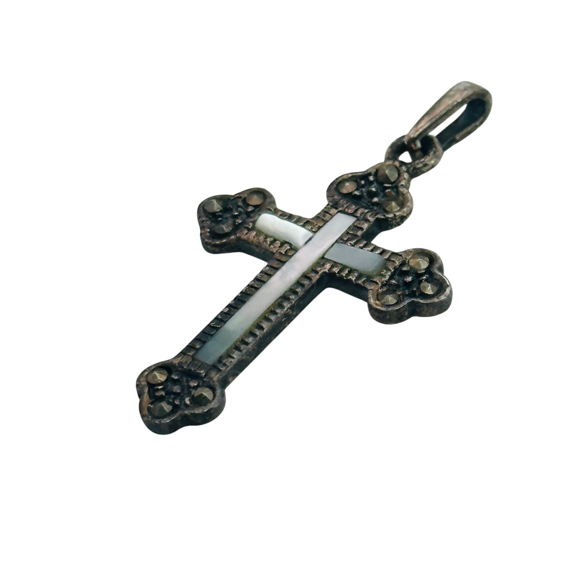 Signed Sterling Multi Stone Cross Pendant