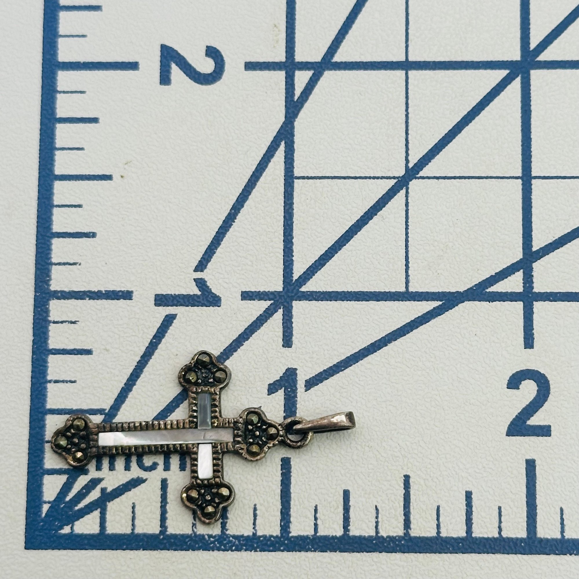 Signed Sterling Multi Stone Cross Pendant